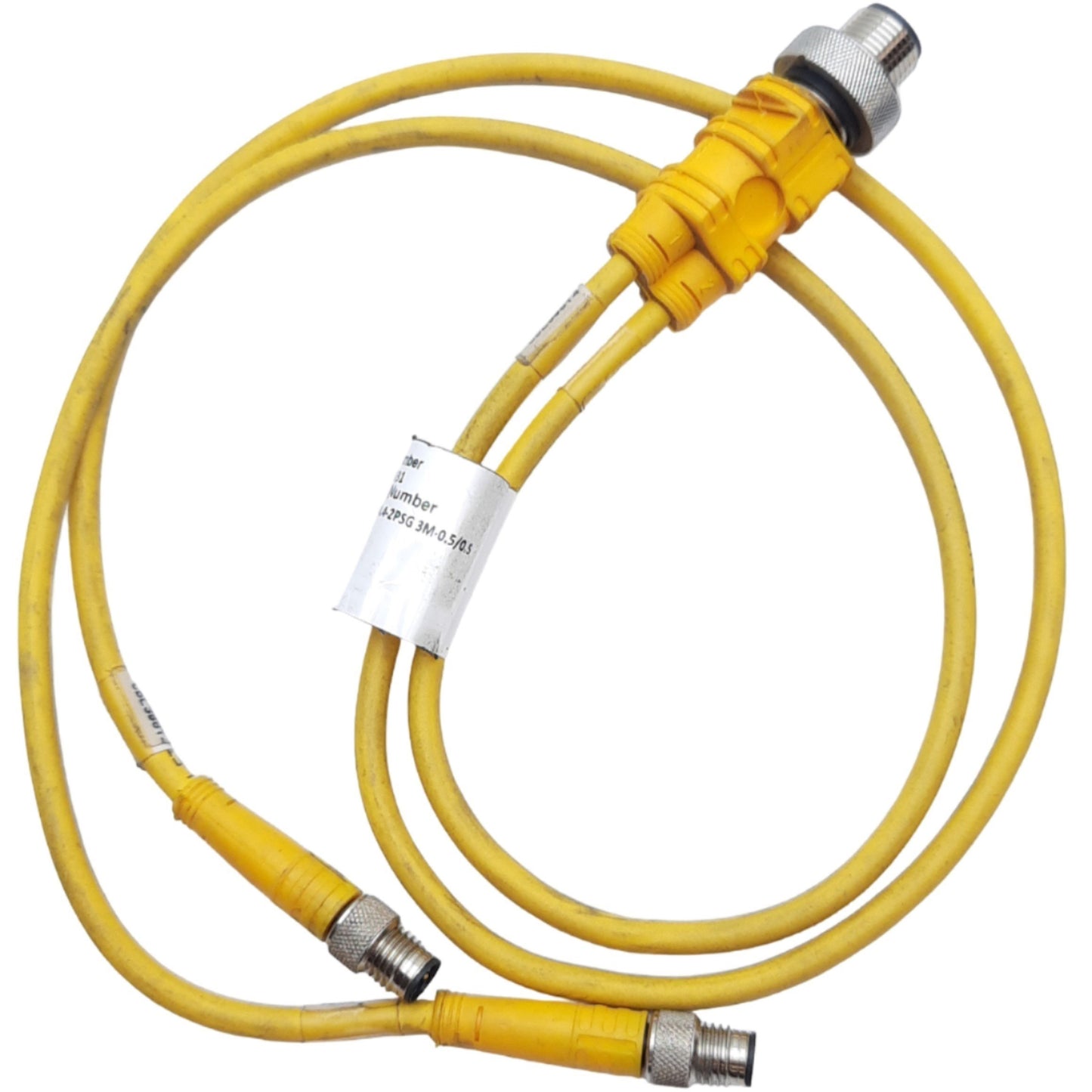 Used Turck VBRS 4.4-2PSG 3M-0.5/0.5 2-Branch Splitter Cable, 4-pin M12 Eurofast Male