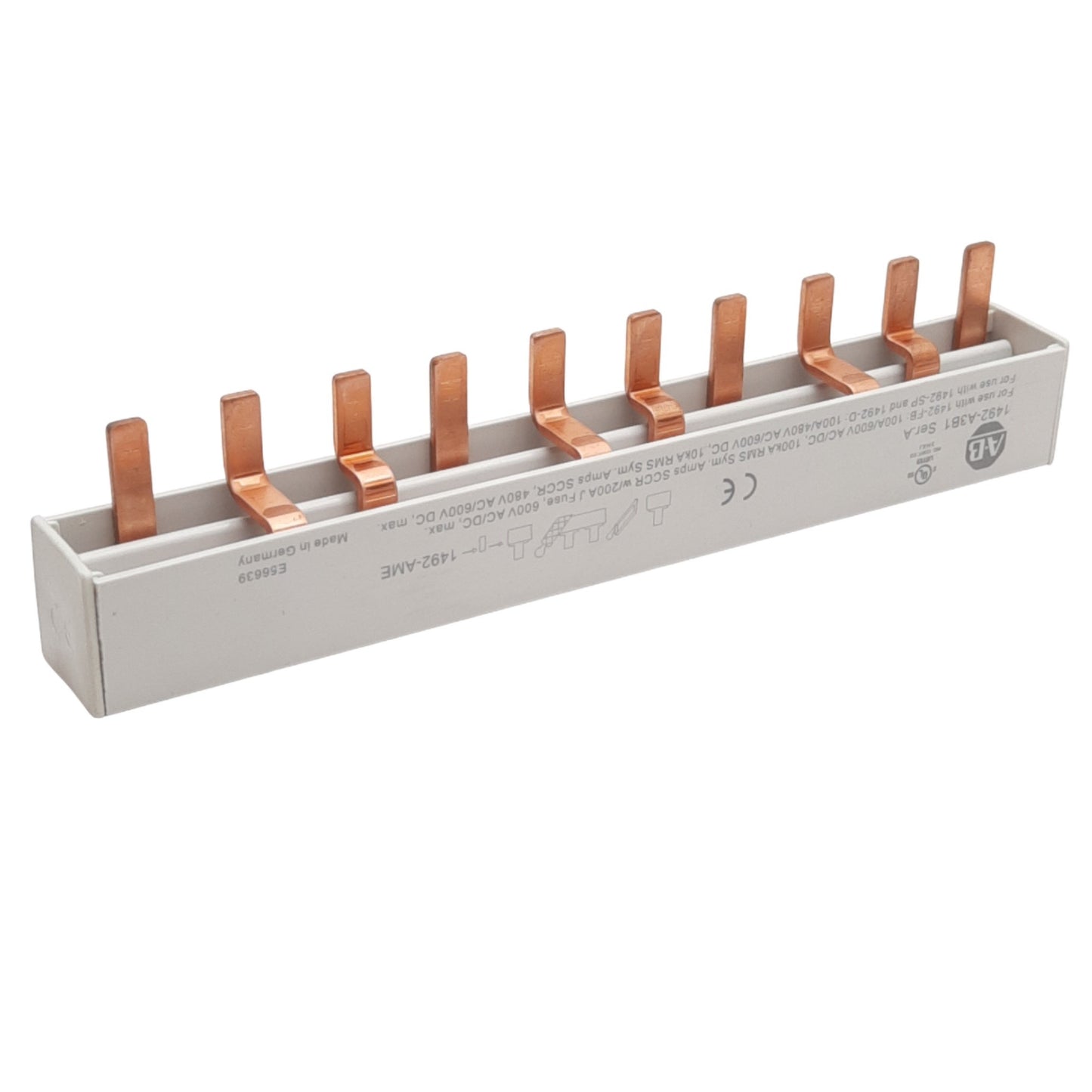 Used Allen Bradley 1492-A3B1 Bus Bar 3-Phase, 100A, 10 Pins *Cut into 7in Length*