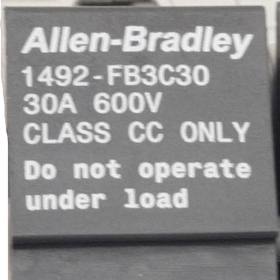 Used Allen Bradley 1492-FB3C30 Fuse Holder 3-Poles,Class CC Type, 30A, 600VAC/DC