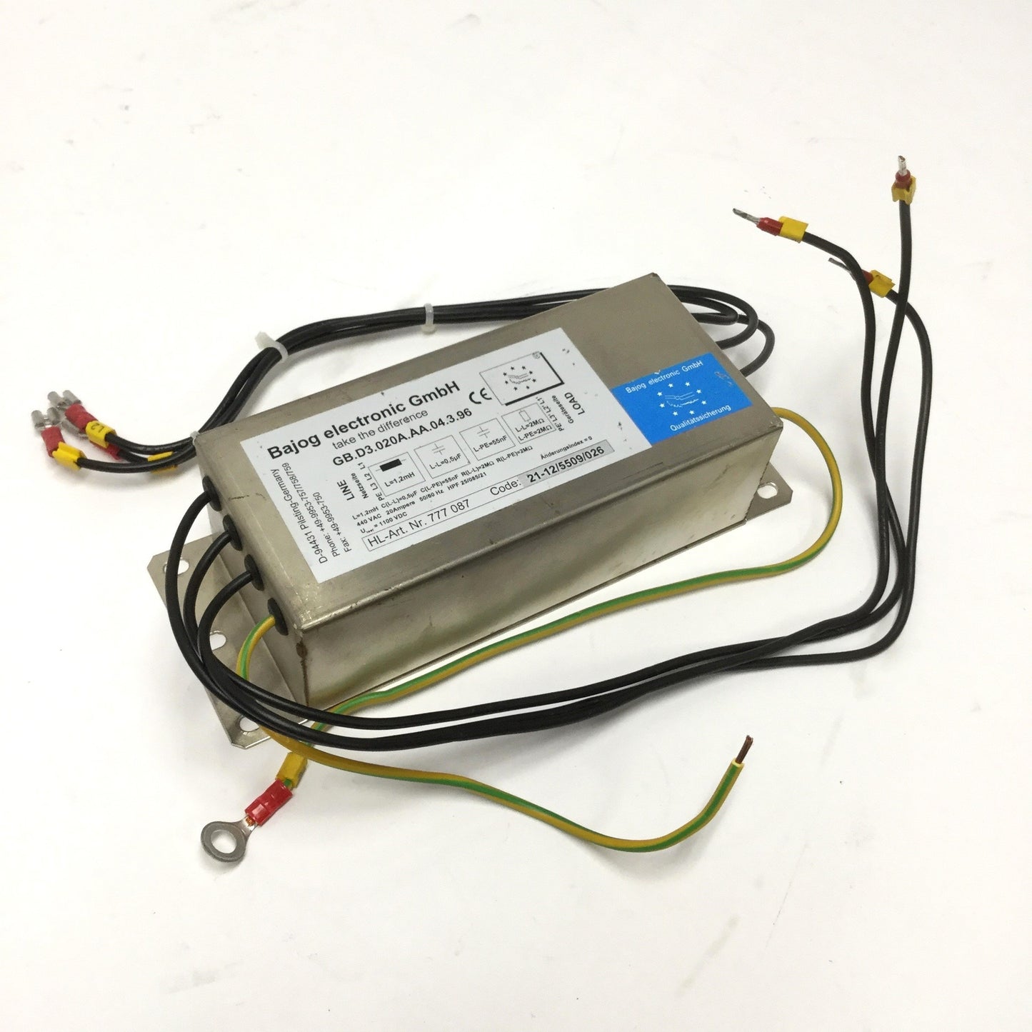 Used Bajog GB.D3.020A.AA.04.3.96 Three-Phase Main Line Power Filter, 440VAC 20A