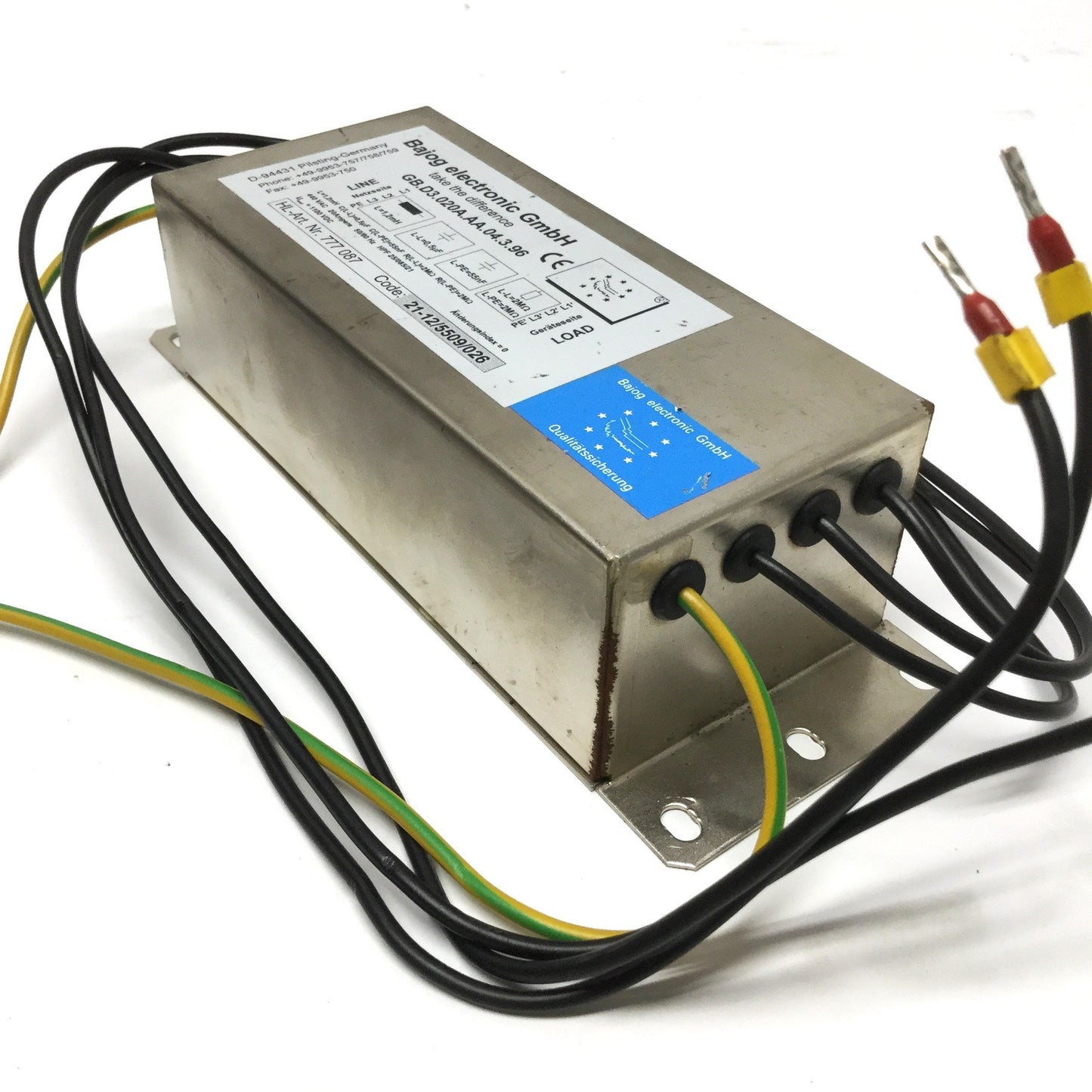 Used Bajog GB.D3.020A.AA.04.3.96 Three-Phase Main Line Power Filter, 440VAC 20A