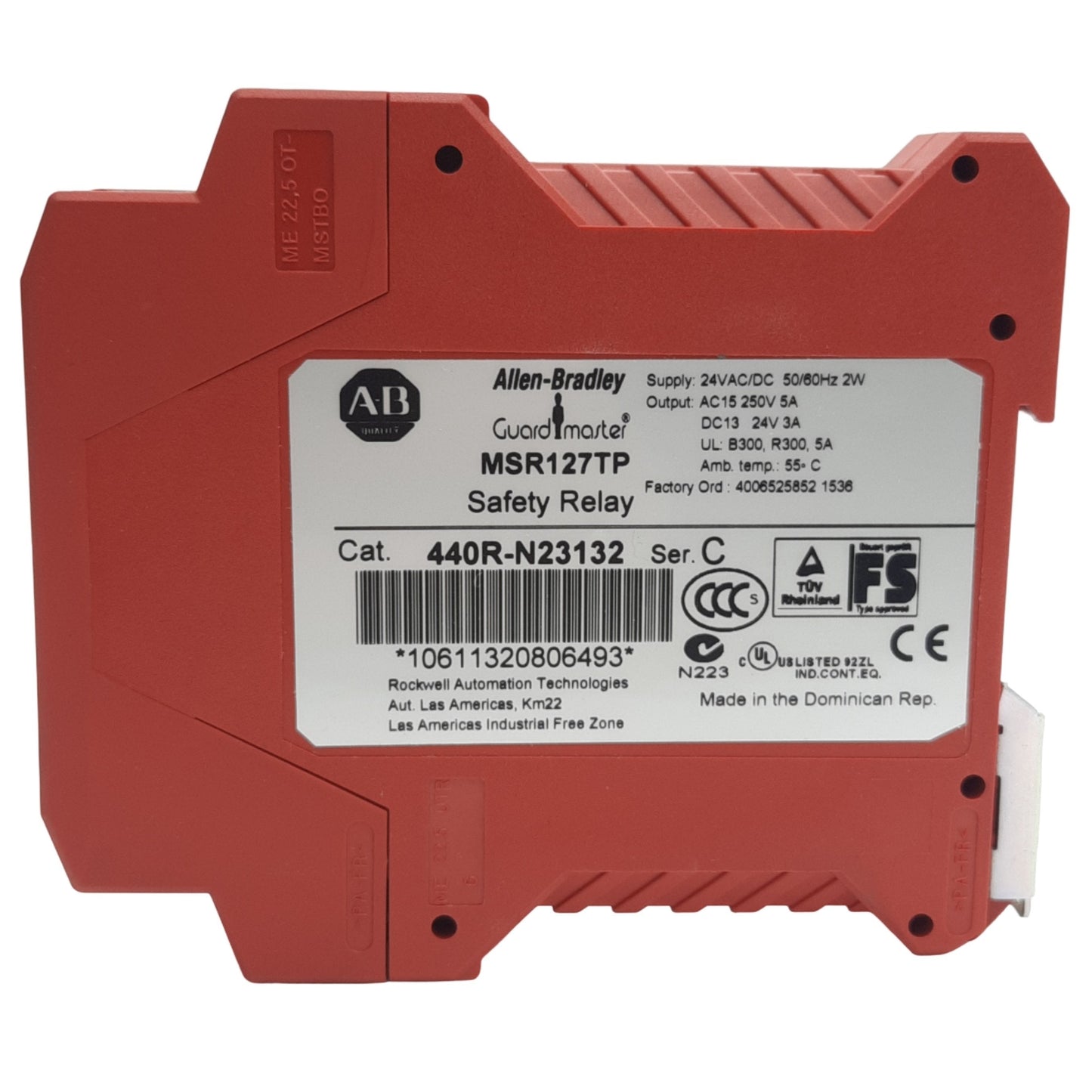 Used Allen Bradley MSR127TP Monitoring Safety Relay 24VAC/DC Supply, 2W, 24-21AWG