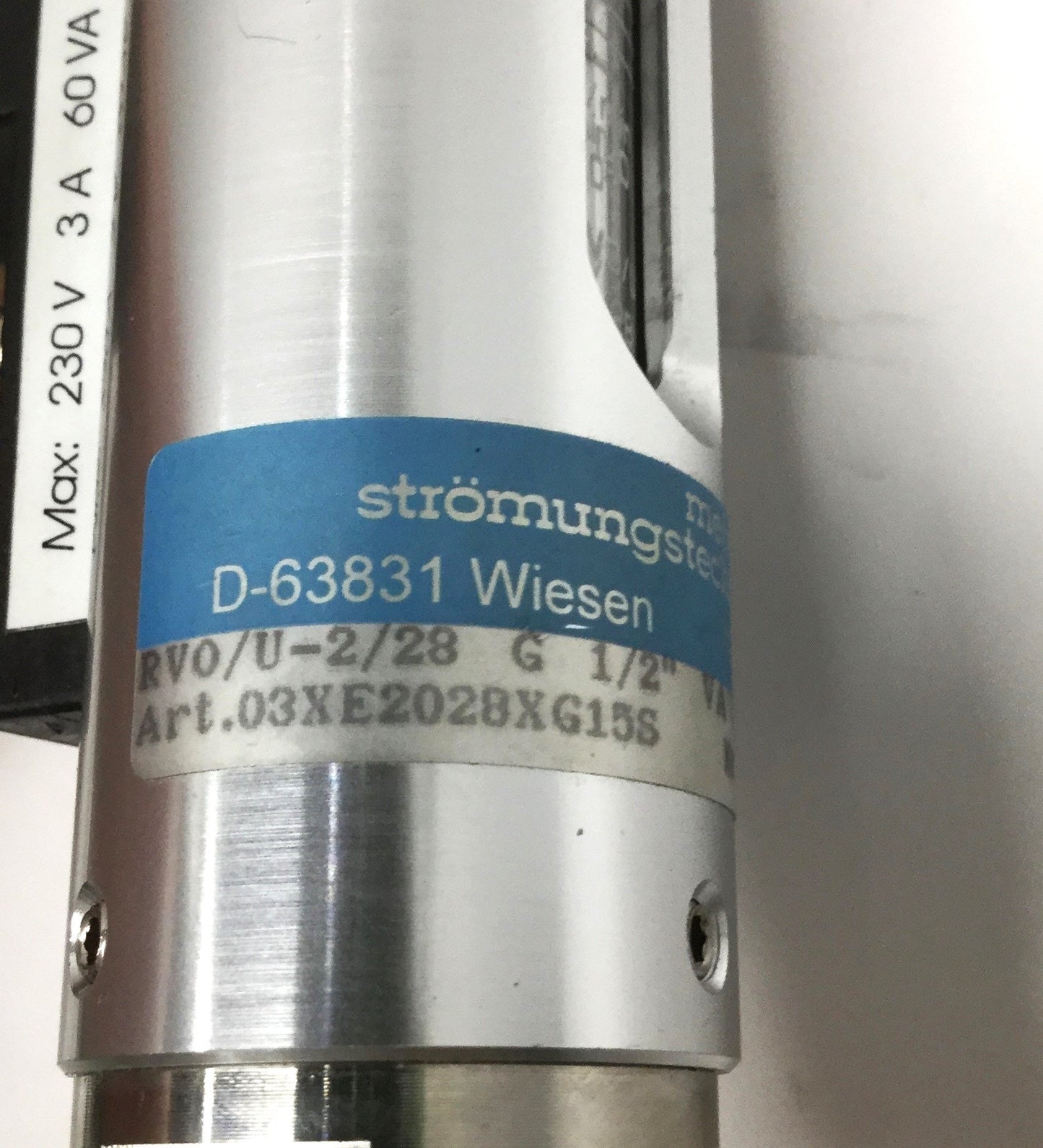Used Meister Fluids RVO/U-2/28 Flow Monitor/Indicator, 12-28L/min Water, 3A 230V