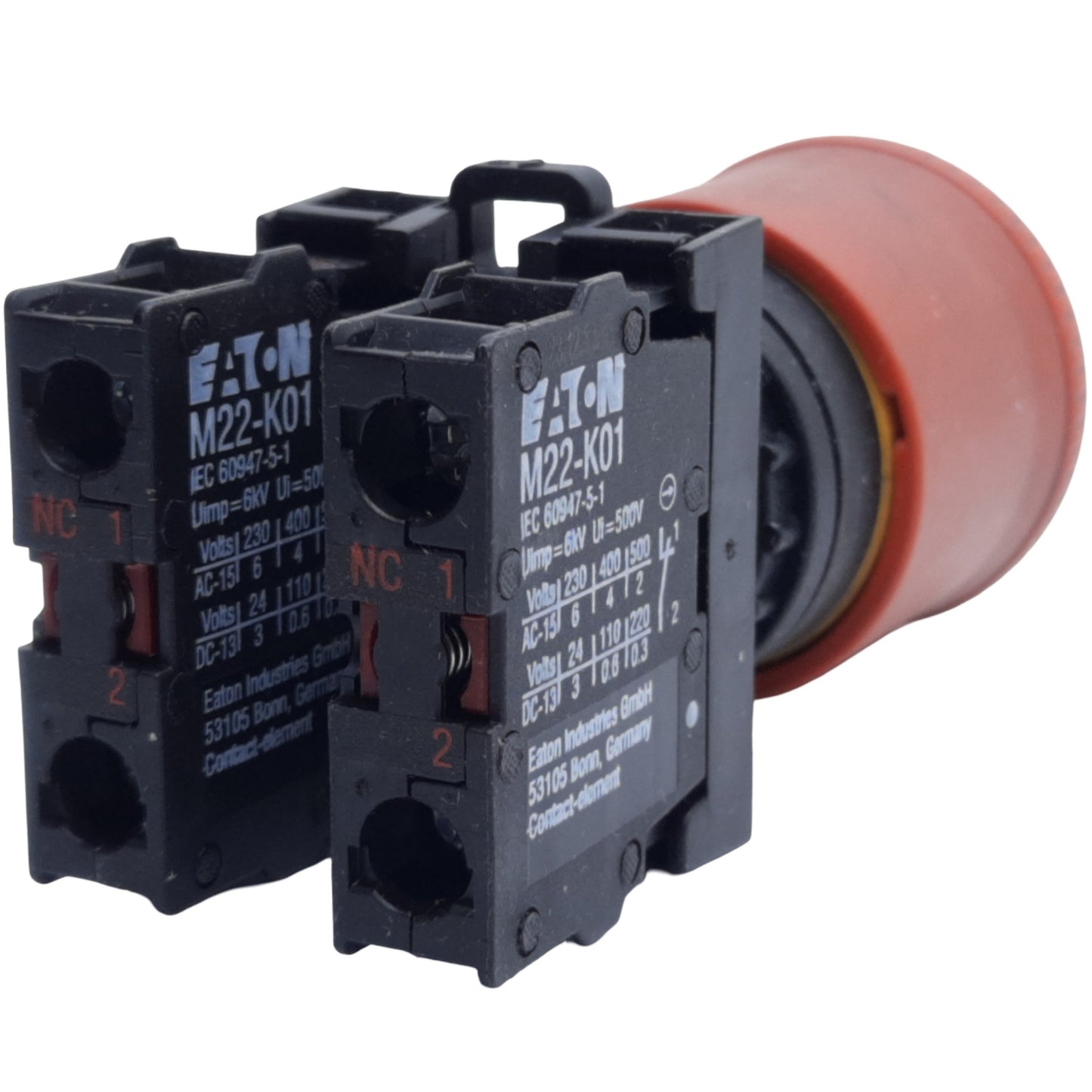 Used Eaton Moeller M22-PV-K01 Emergency Stop Push Button, 1 N.C, ø22mm, 600VAC at 5A