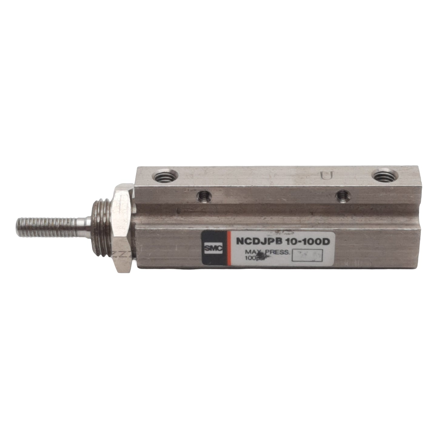 Used SMC NCDJPB10-100D Pneumatic Pin Cylinder ø3/8in Bore, 1in Stroke, #10-32, 100psi