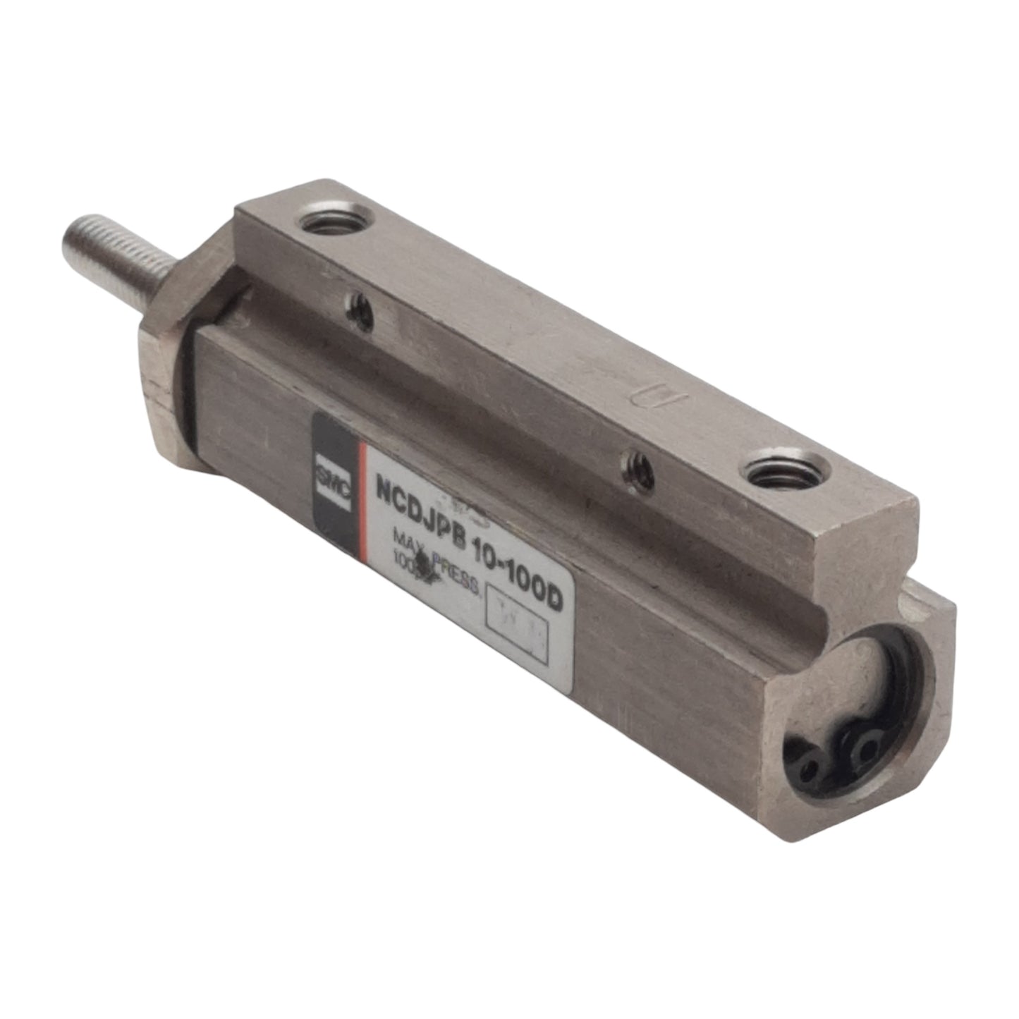 Used SMC NCDJPB10-100D Pneumatic Pin Cylinder ø3/8in Bore, 1in Stroke, #10-32, 100psi