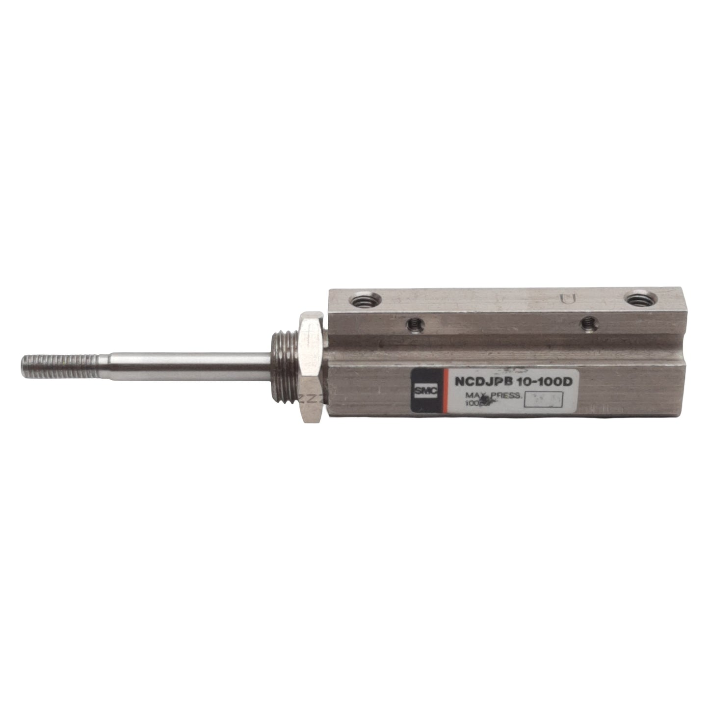 Used SMC NCDJPB10-100D Pneumatic Pin Cylinder ø3/8in Bore, 1in Stroke, #10-32, 100psi