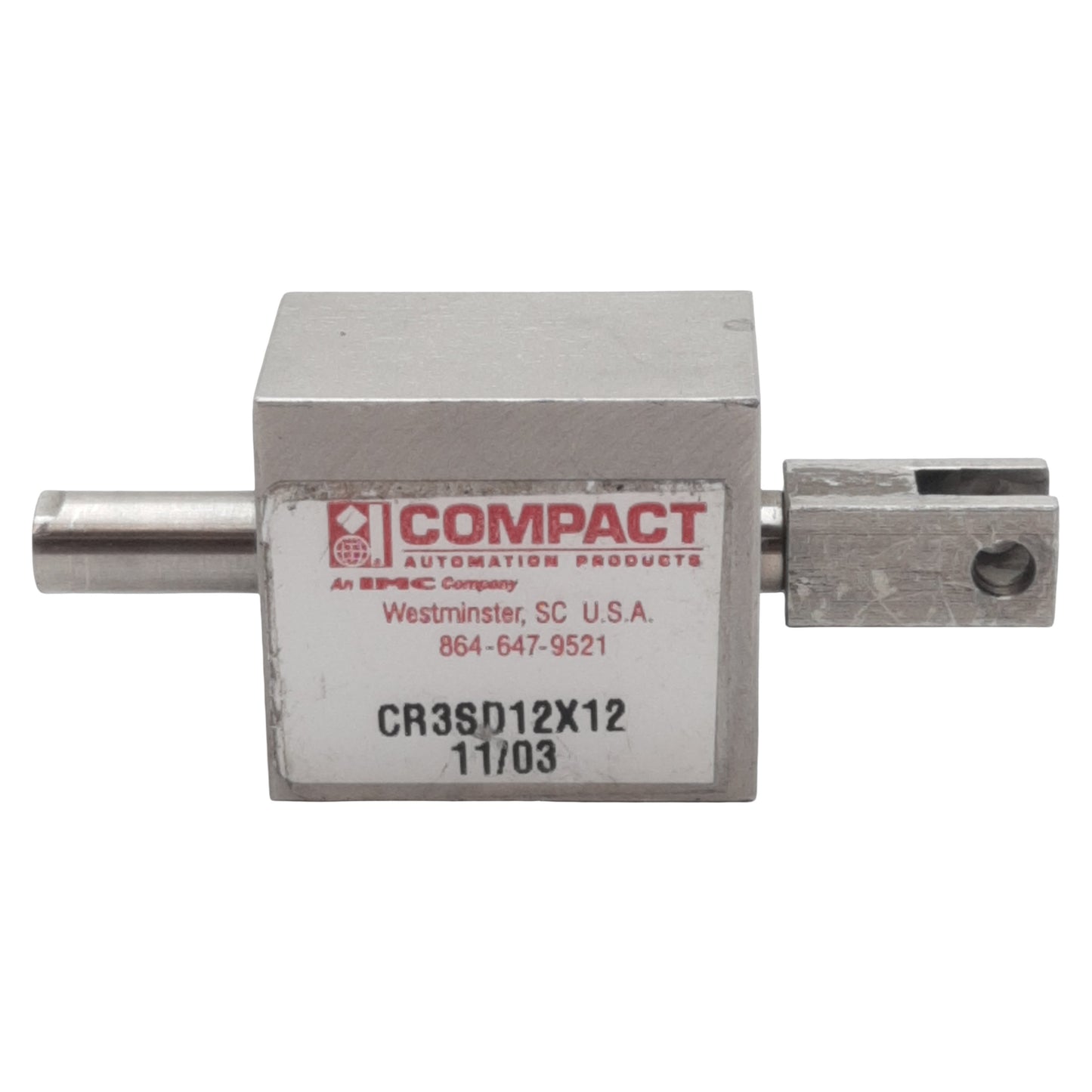 Used Compact CR3SD12X12 Pneumatic Cylinder, ø1/2in Bore, 1/2in Stroke, #10-32, 250psi