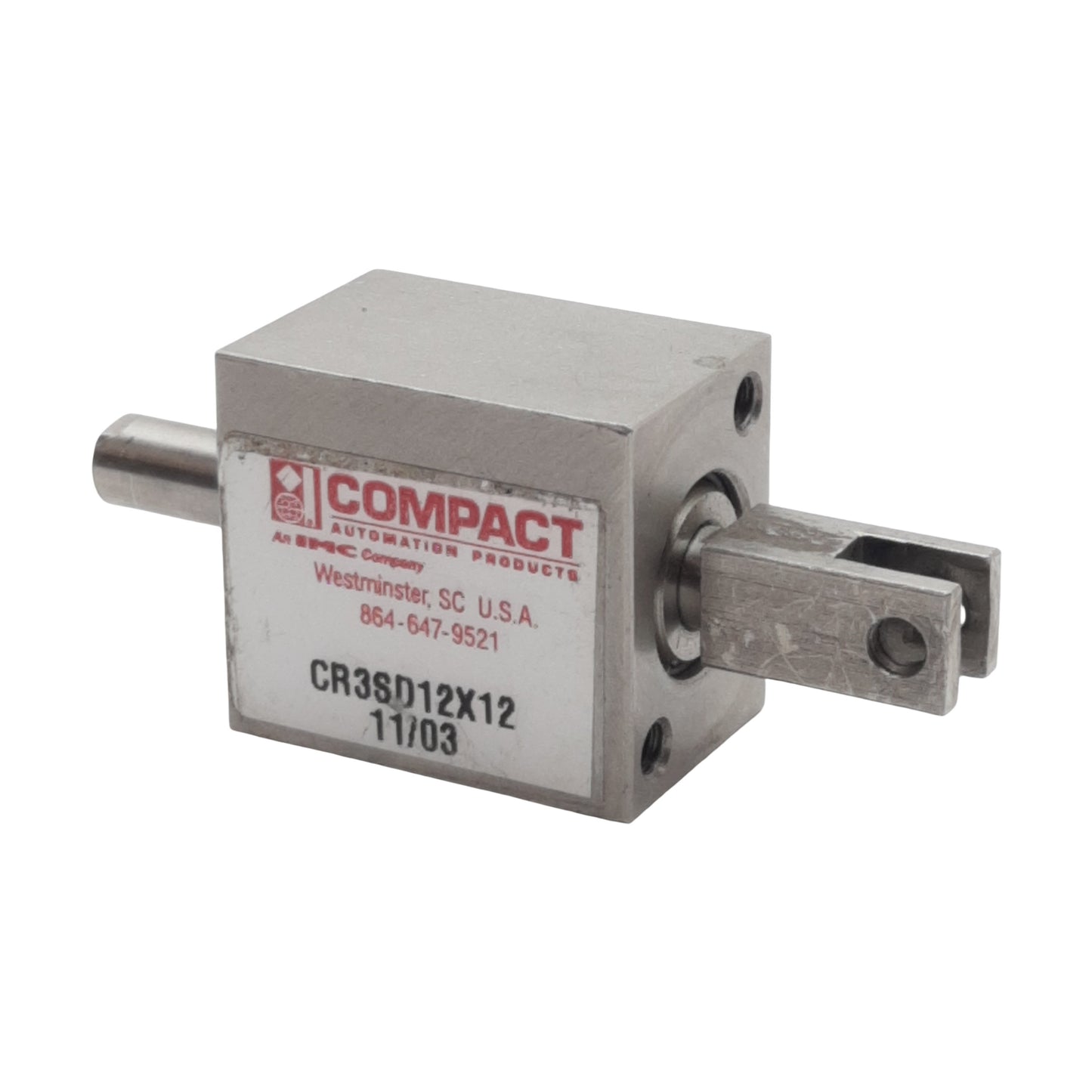 Used Compact CR3SD12X12 Pneumatic Cylinder, ø1/2in Bore, 1/2in Stroke, #10-32, 250psi