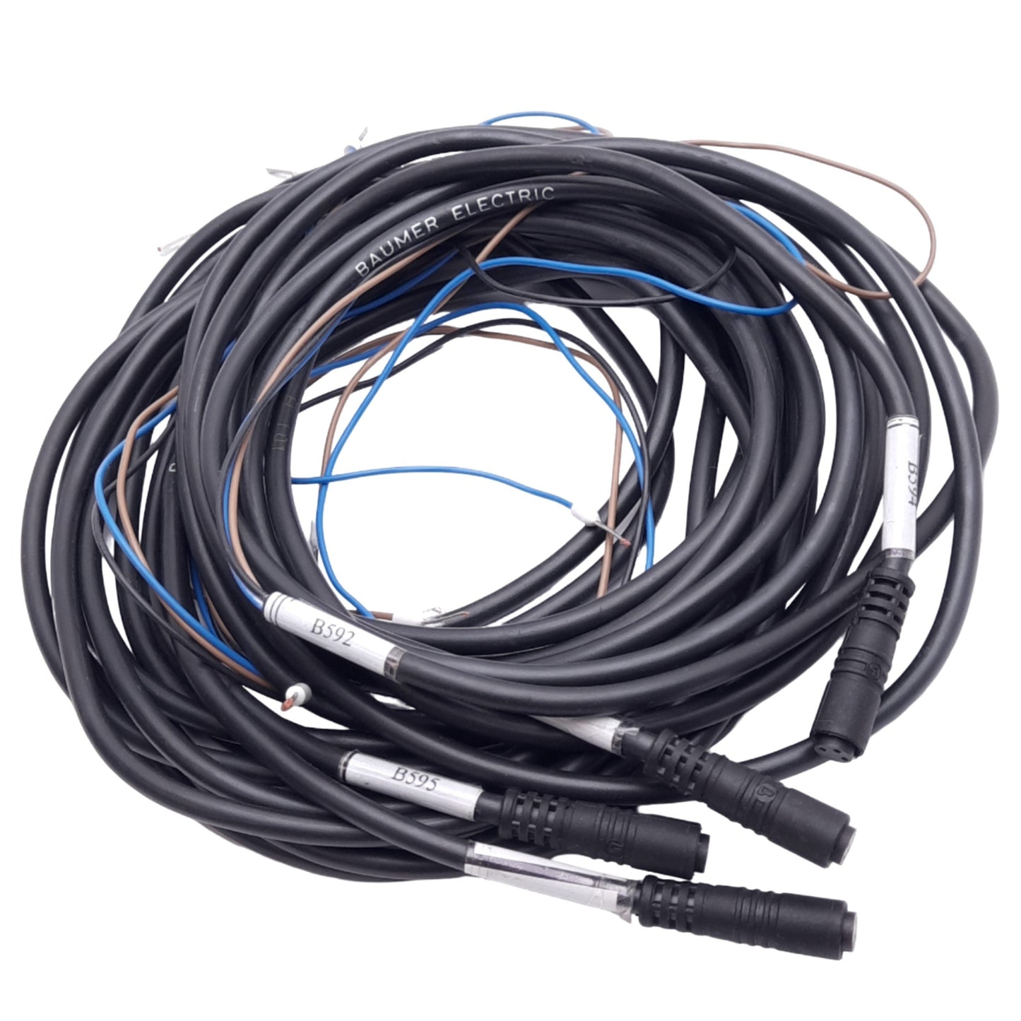 Used Lot of 4 Baumer ES9.5 Sensor Cables, M8 3-Pin Female, 60VAC/DC, 4ft Length