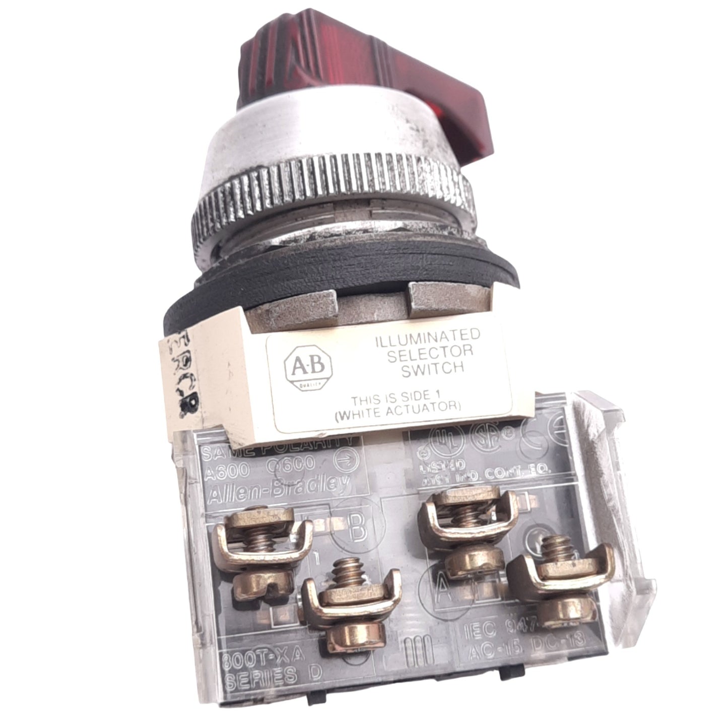 Used Allen Bradley 800T-24JX17KB7 Selector Switch, 3-Position, ø30mm, 1NO 1NC, 600V