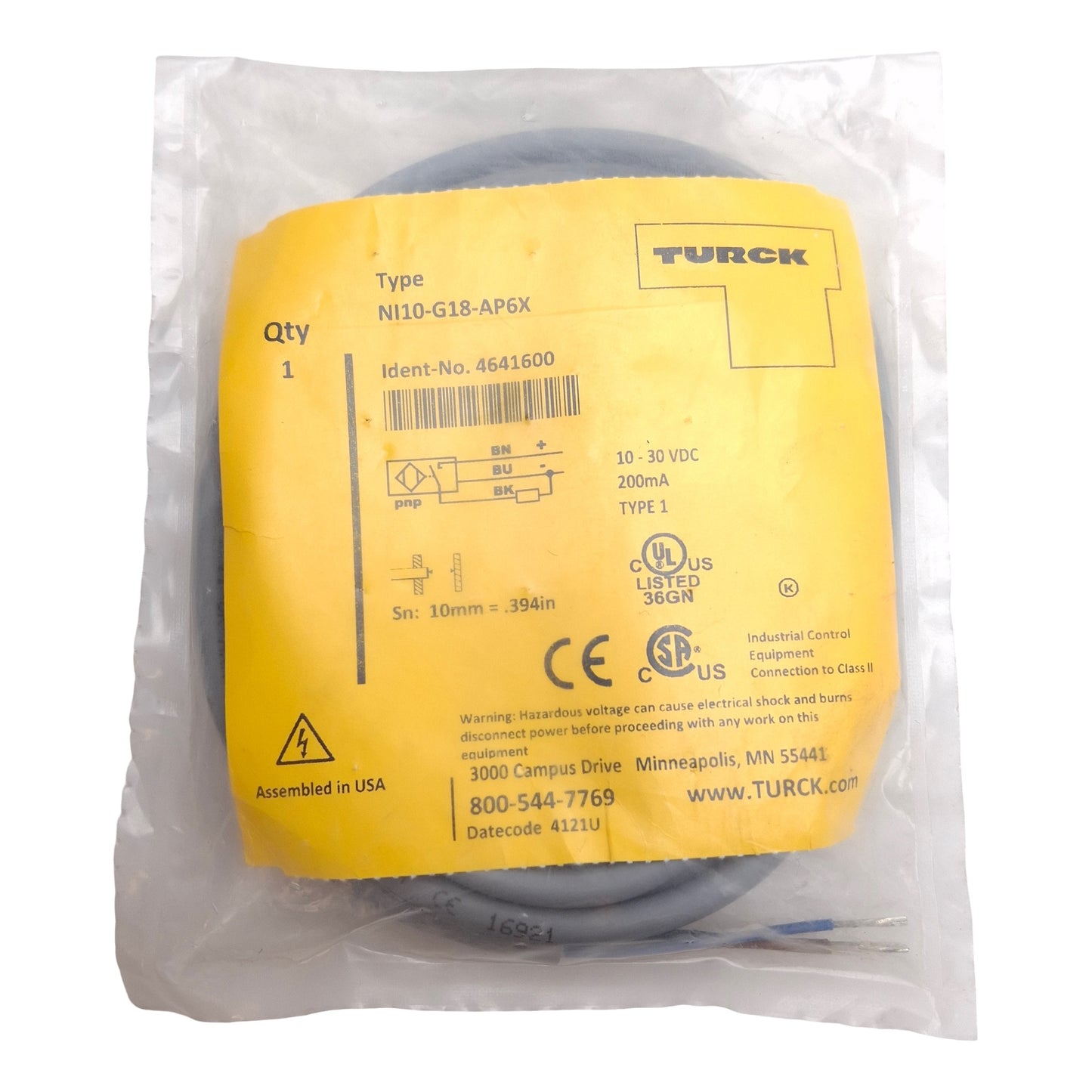 New Turck NI10-G18-AP6X Inductive Proximity Sensor, 10mm, 3-Wire PNP-NO, 10-30VDC