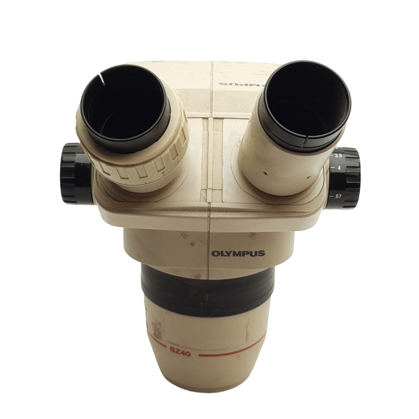 Used Olympus SZ4045 Microscope Head, 110mm WD, 0.67x ~ 4x Mag. *No Eyepieces*