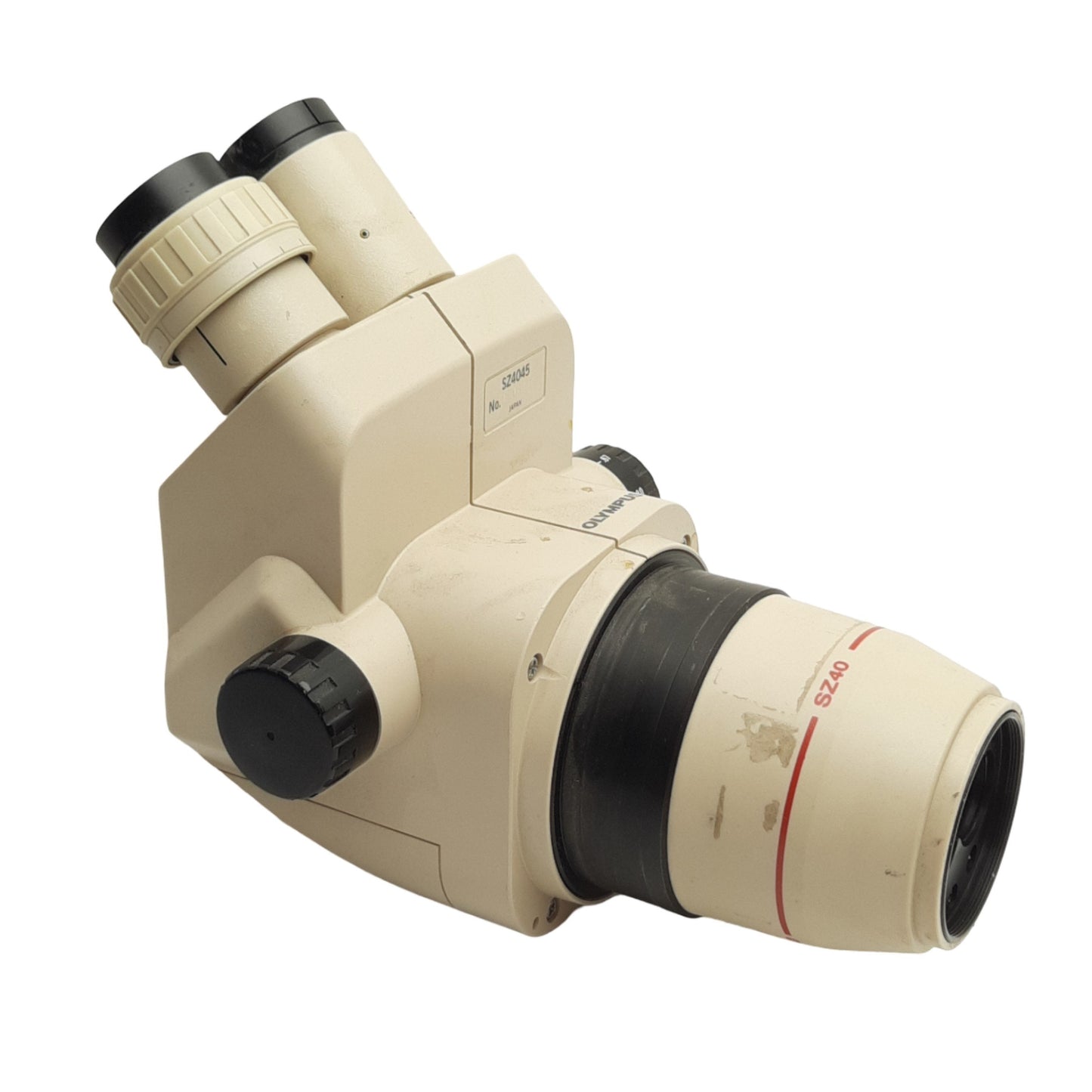Used Olympus SZ4045 Microscope Head, 110mm WD, 0.67x ~ 4x Mag. *No Eyepieces*