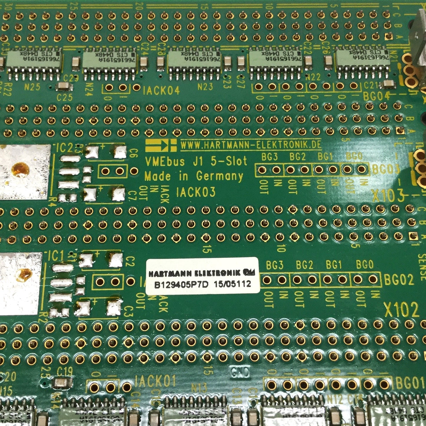 Used Hartmann B129405P7D VMEbus J1 5-Slot Backplane 3U, Auto Daisy Chain/Connectors