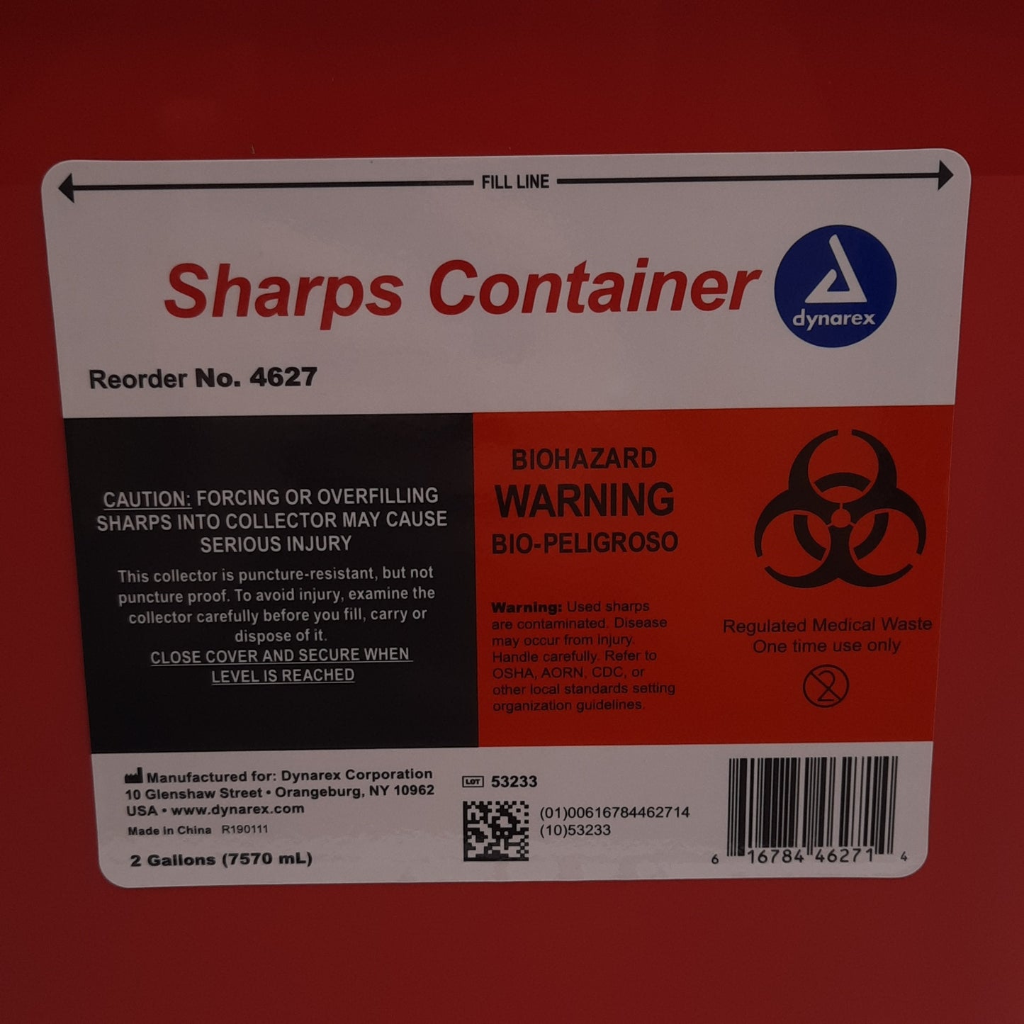 New Lot of 9 Dynarex 4627 Sharps Container 2gal (7570mL) 6.9" L x 10.8" W x 9.98" H