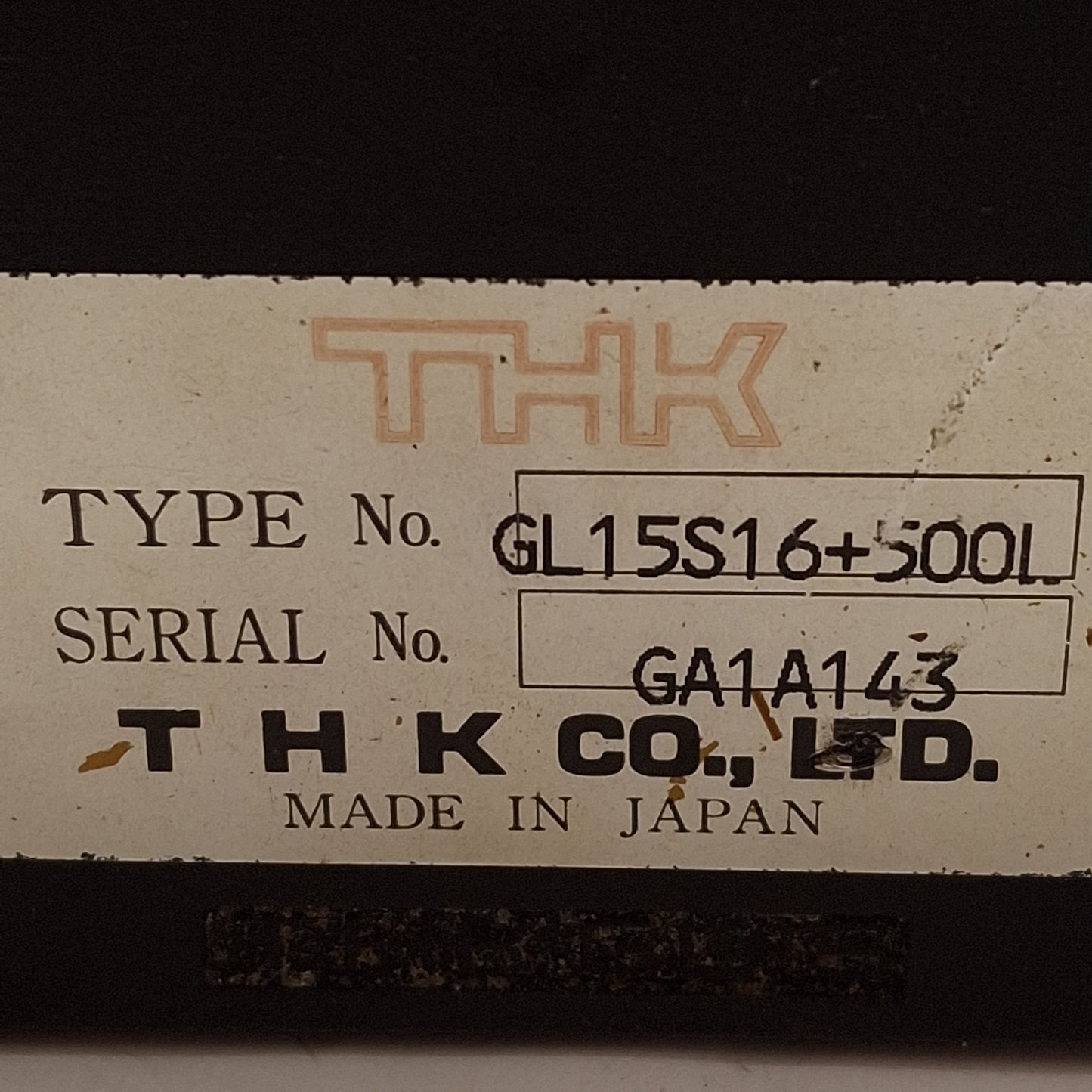 Used THK GL15S16+500L Linear Actuator, 16mm Lead, 500mm Stroke, 7.1kN Load, NEMA 23