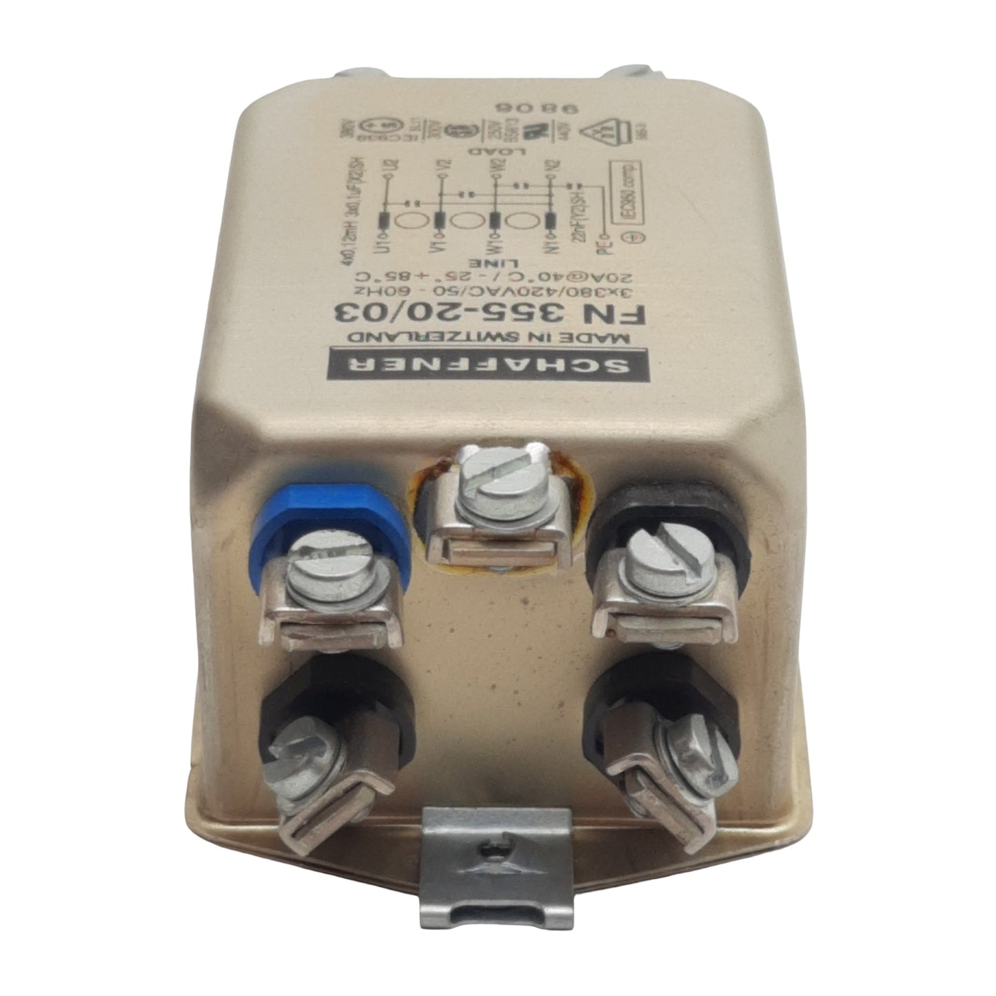 Used Schaffner FN355-20/03 EMC/RFI Filter 3-Phase 3x380/420VAC 3-20A, Screw Terminals