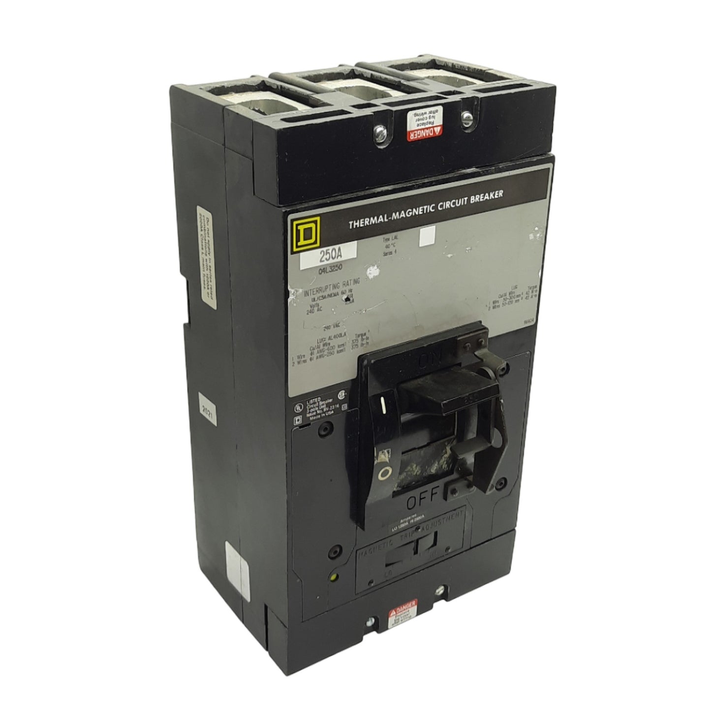Used Square D Q4L3520 Circuit Breaker 240V AC 250A, 3-Poles, 1250A to 2500A Range