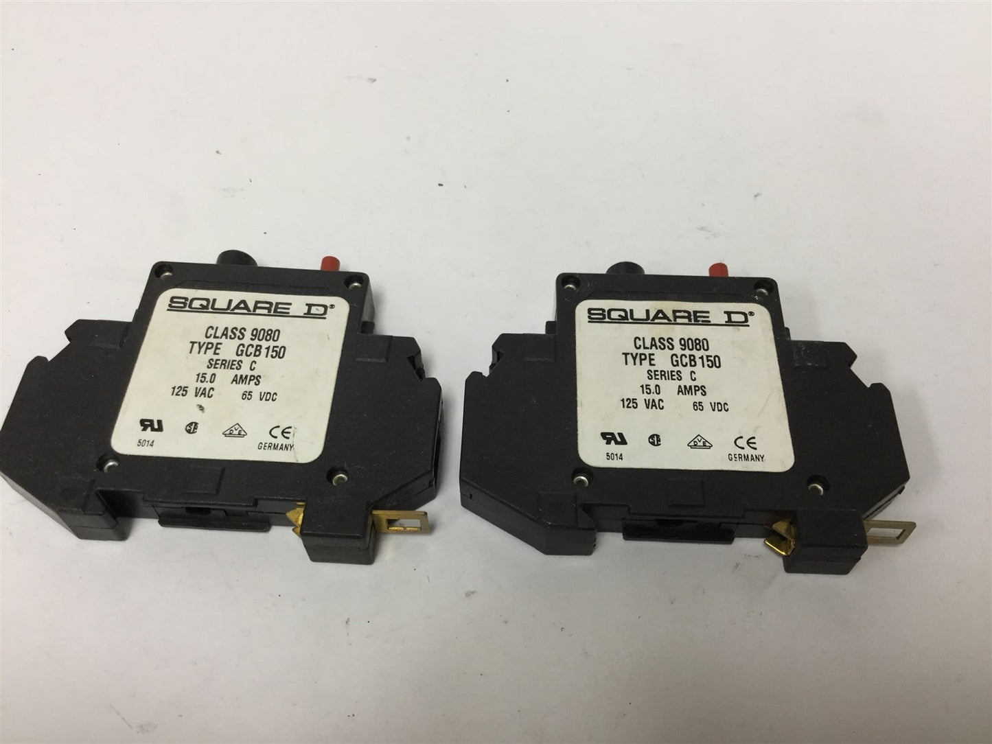 Used Lot of 2 Square D 9080 GCB150 Circuit Breaker Series C, 15AMP, 125VAC, 65VDC