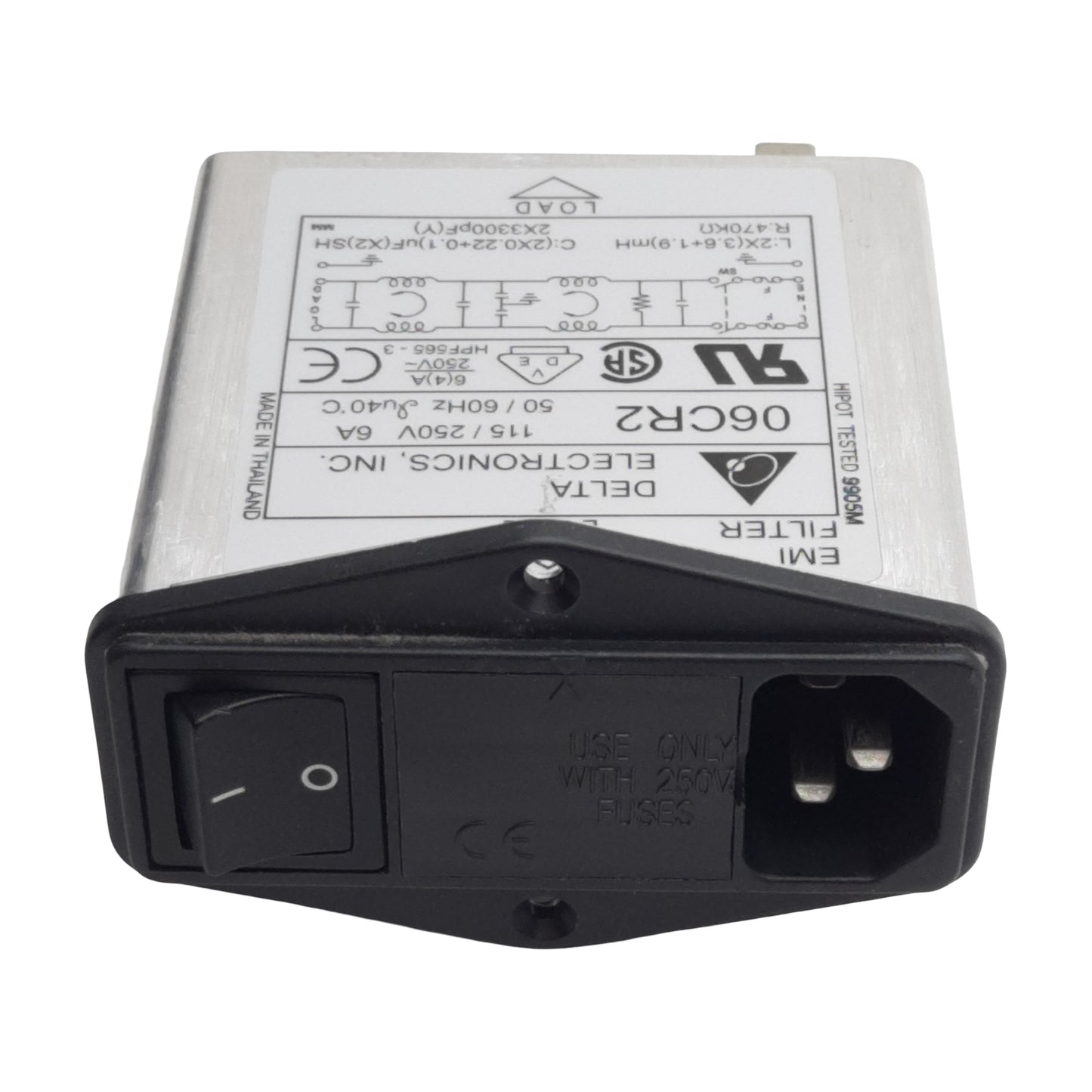 Used Delta Electronics 06CR2 EMI Power Line Filter, 6A 115/250VAC, Spade Terminals