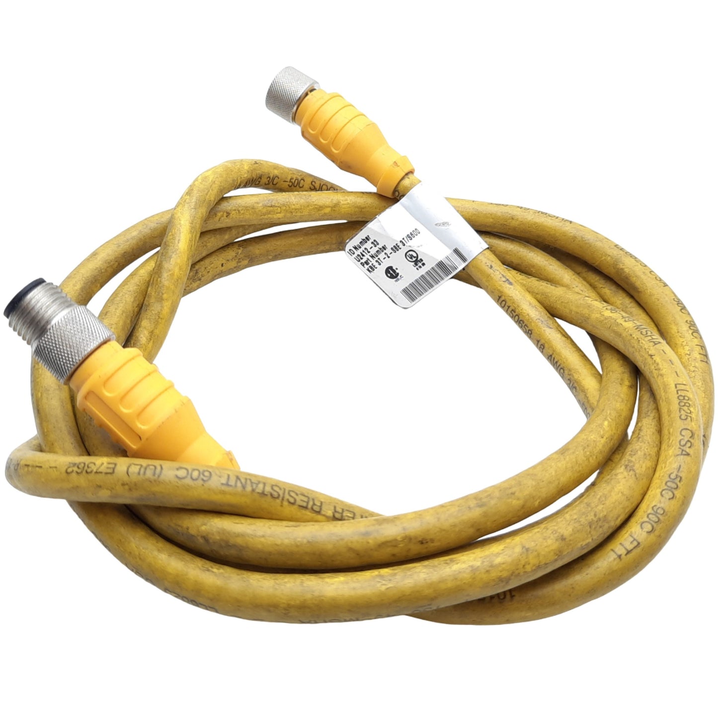 Used Turck KBE 3T-2-SBE 3T/S600 Microfast Double-Ended Cordset, 3-pin 1/2"-20 UNF, 2m