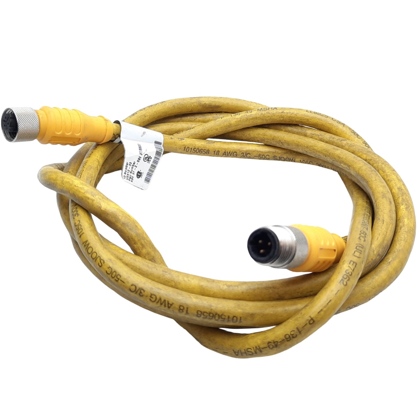 Used Turck KBE 3T-2-SBE 3T/S600 Microfast Double-Ended Cordset, 3-pin 1/2"-20 UNF, 2m