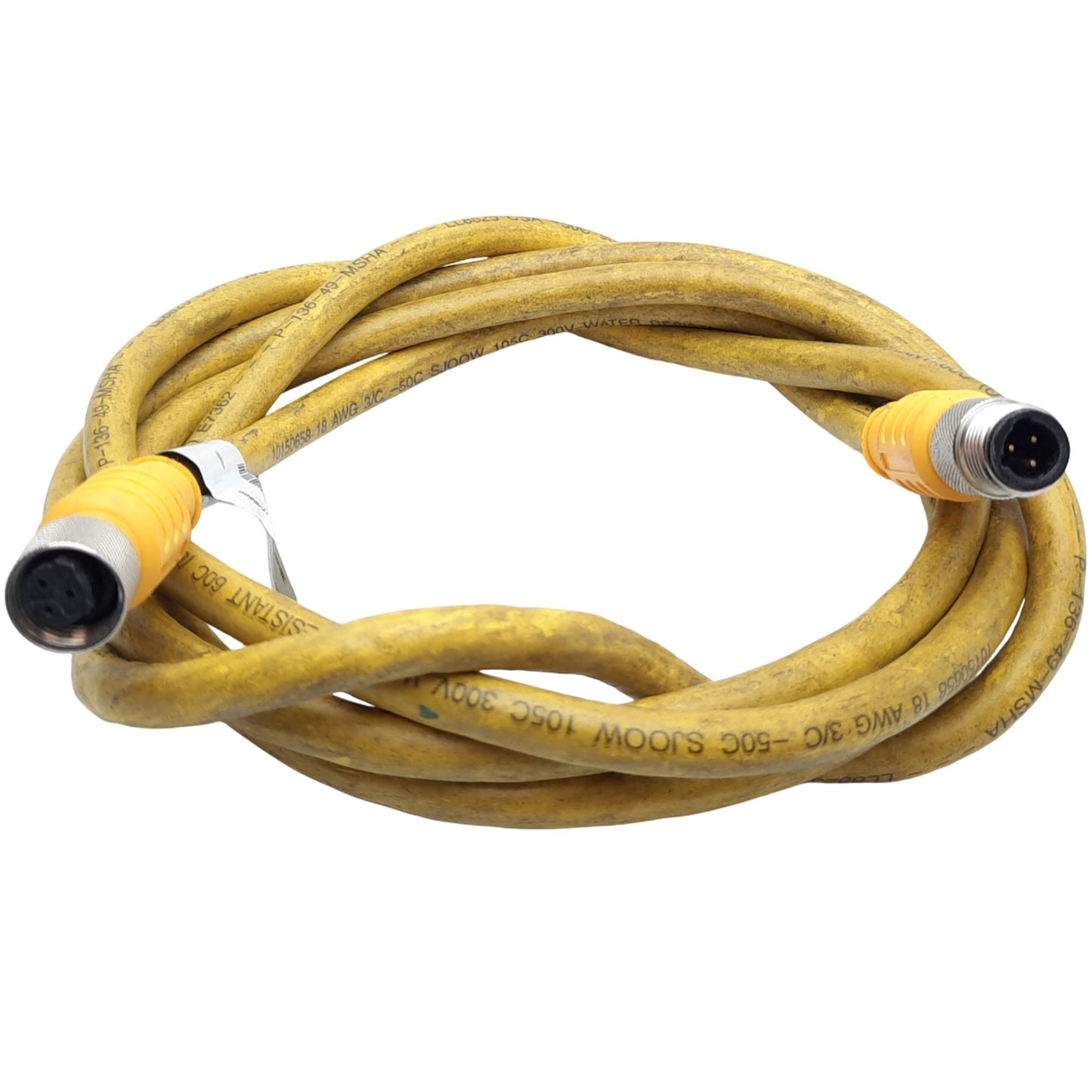 Used Turck KBE 3T-2-SBE 3T/S600 Microfast Double-Ended Cordset, 3-pin 1/2"-20 UNF, 2m
