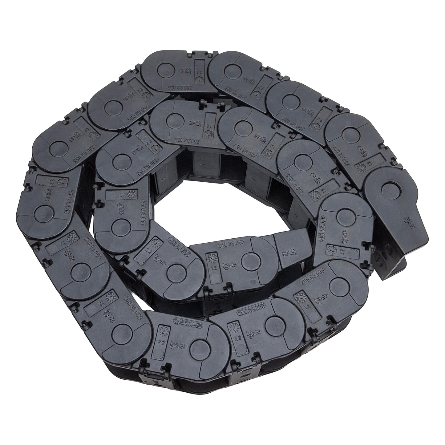 Used Igus 250.03.055 Energy Chain, 55mm Bending Radius, 38x25mm Inner, 39.5in Long