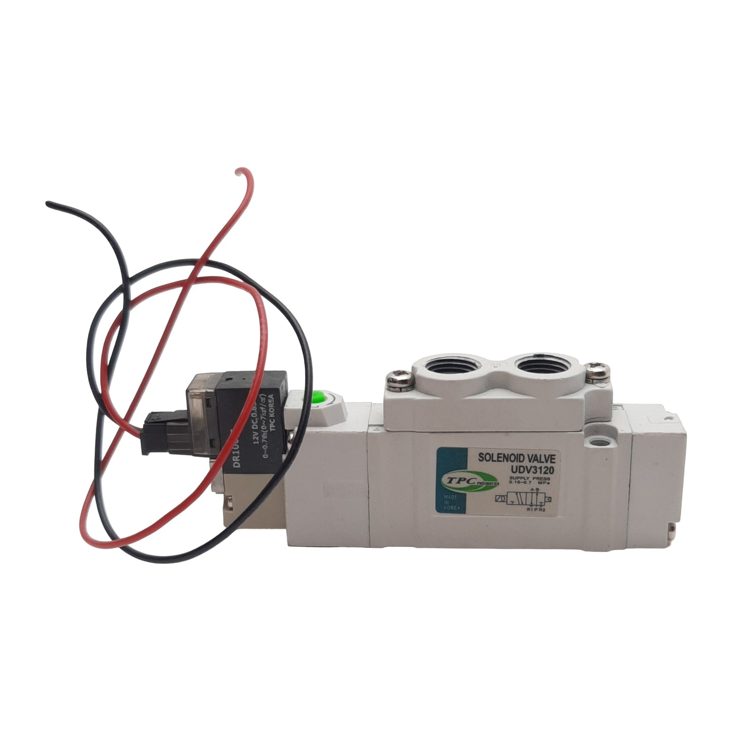 Used  TPC UDV3120 Solenoid Valve, 5/2-Way, 1/8in NPT, 0.15-0.7MPa, 12VDC Coil