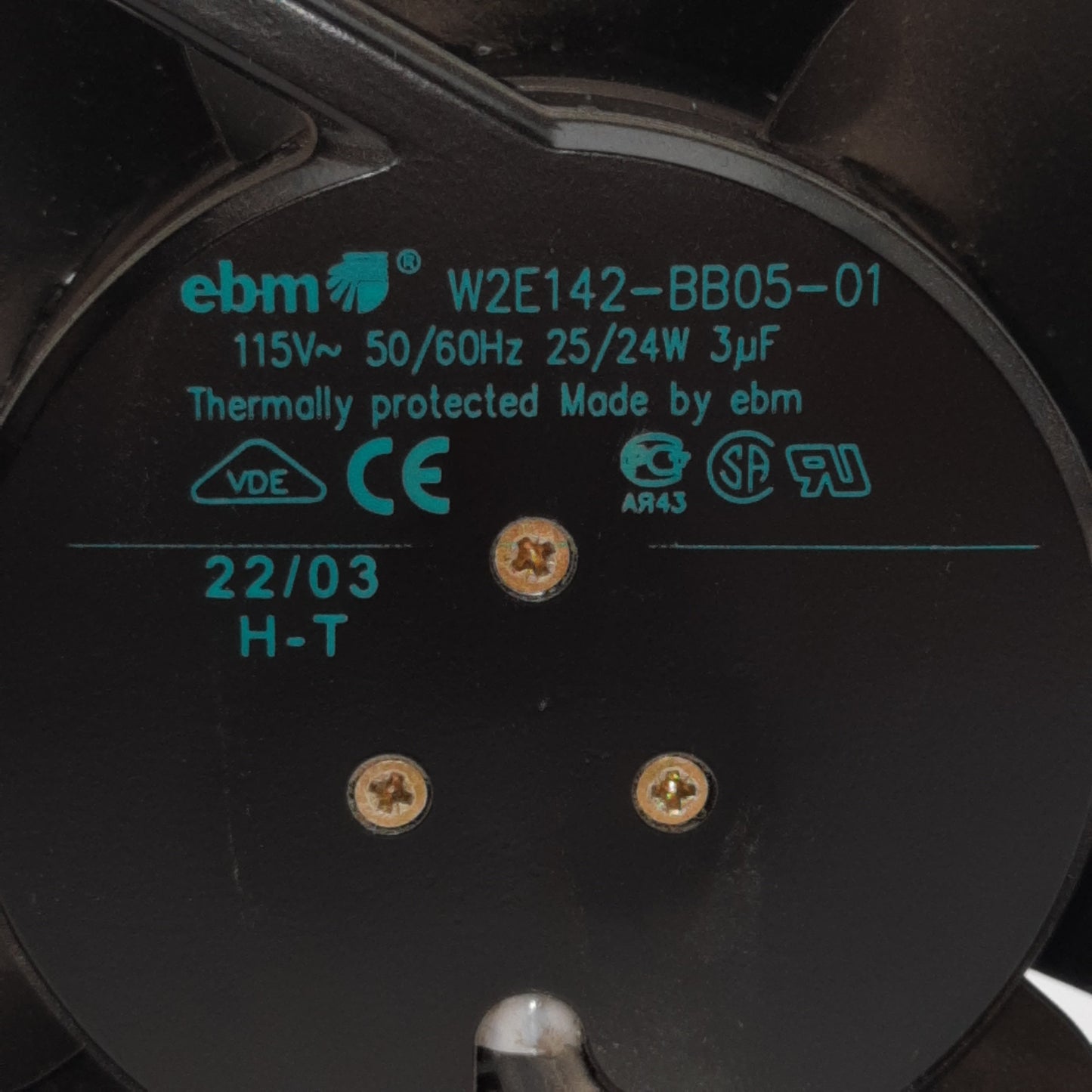 Used EBM Papst W2E142-BB05-01 AC Axial Fan, ø6in, 115VAC, 25/24W, 230CFM, 3350RPM