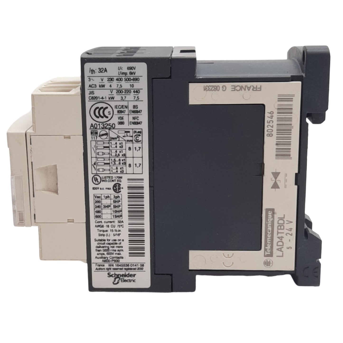 Used Telemecanique LC1D18BL TeSys D Contactor 3 Poles, 3NO, 24VDC Coil, 32A