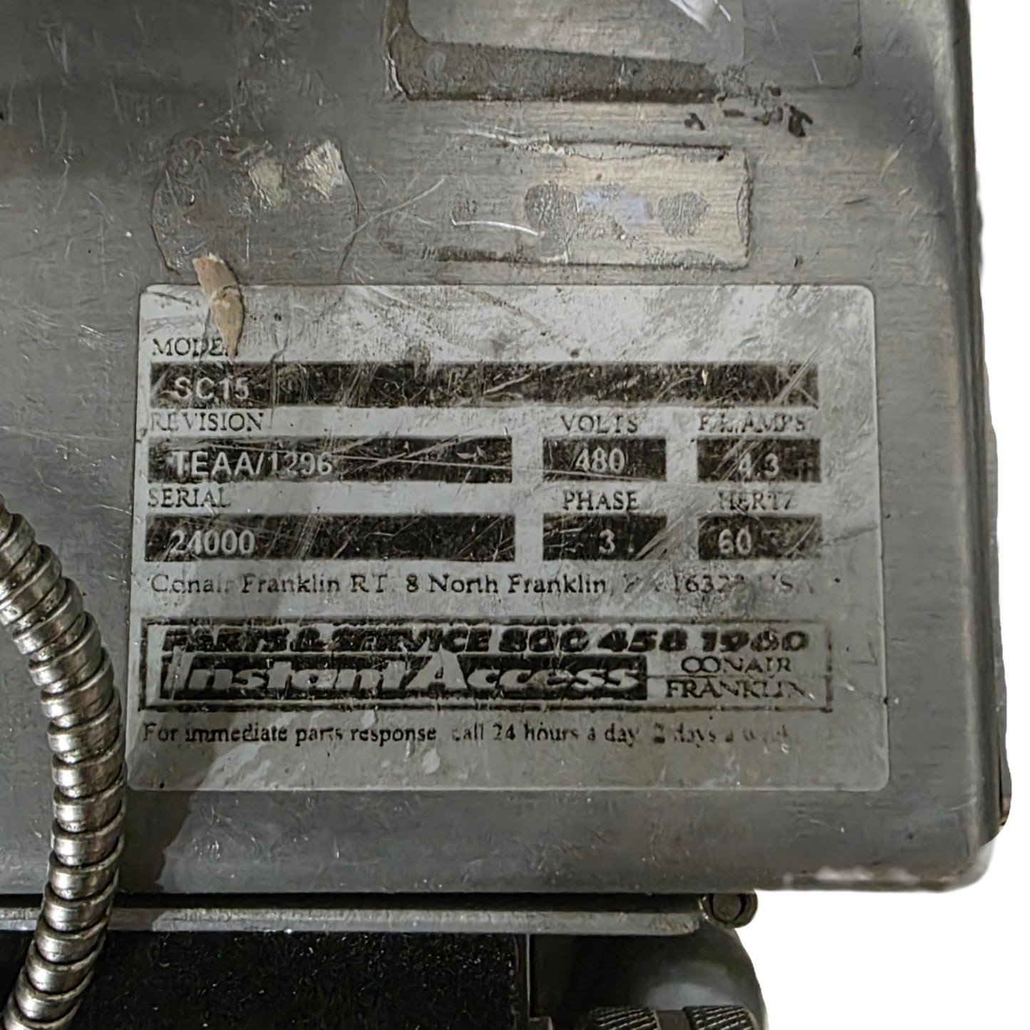 Used Conair Franklin SC-15 Carousel Material Dryer 150-375°F, 3.7kW, 480VAC 3-Ph 4.3A