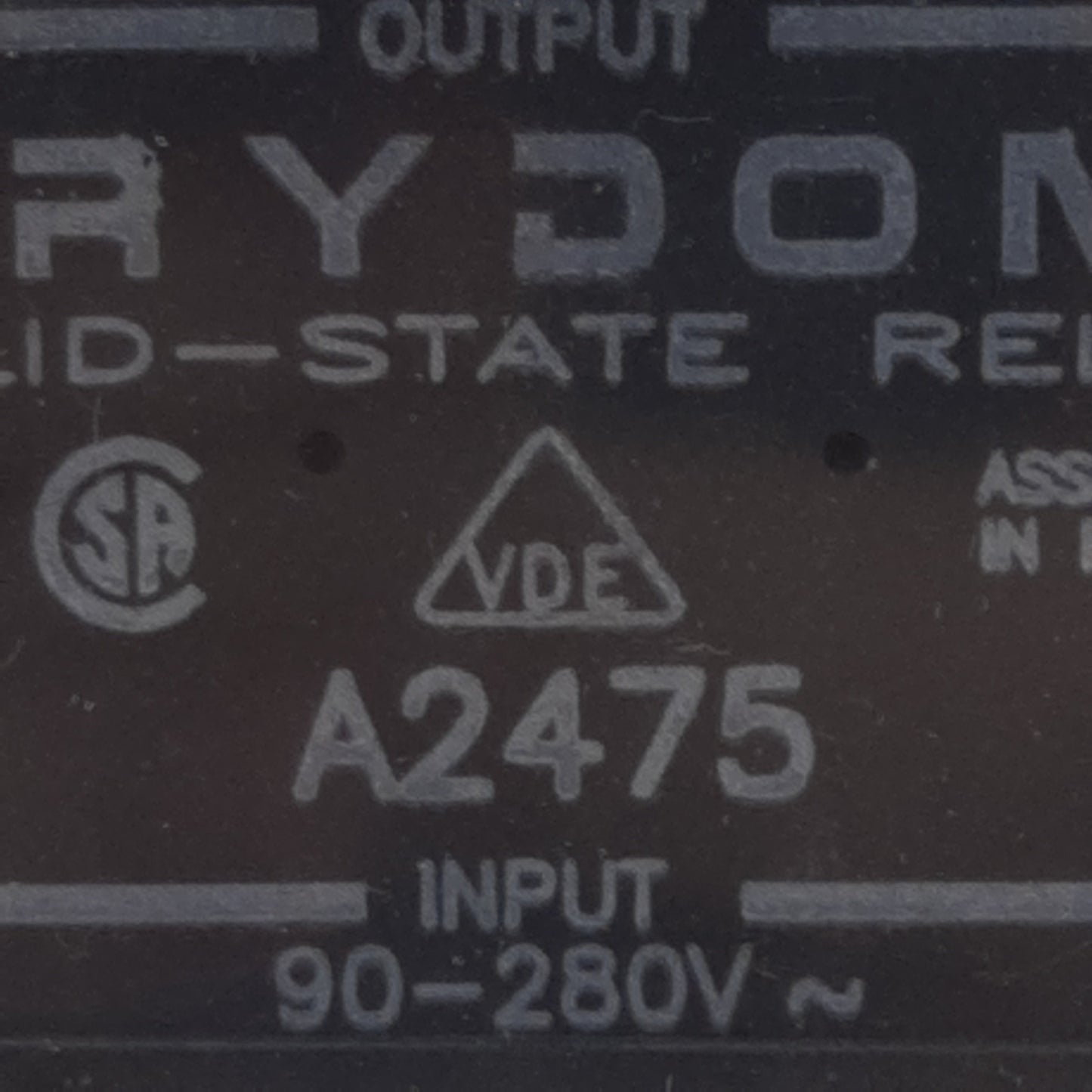 Used Crydom A2475 Solid-State Relay, SPST-NO, 90-280VAC In, 75A 240VAC Out