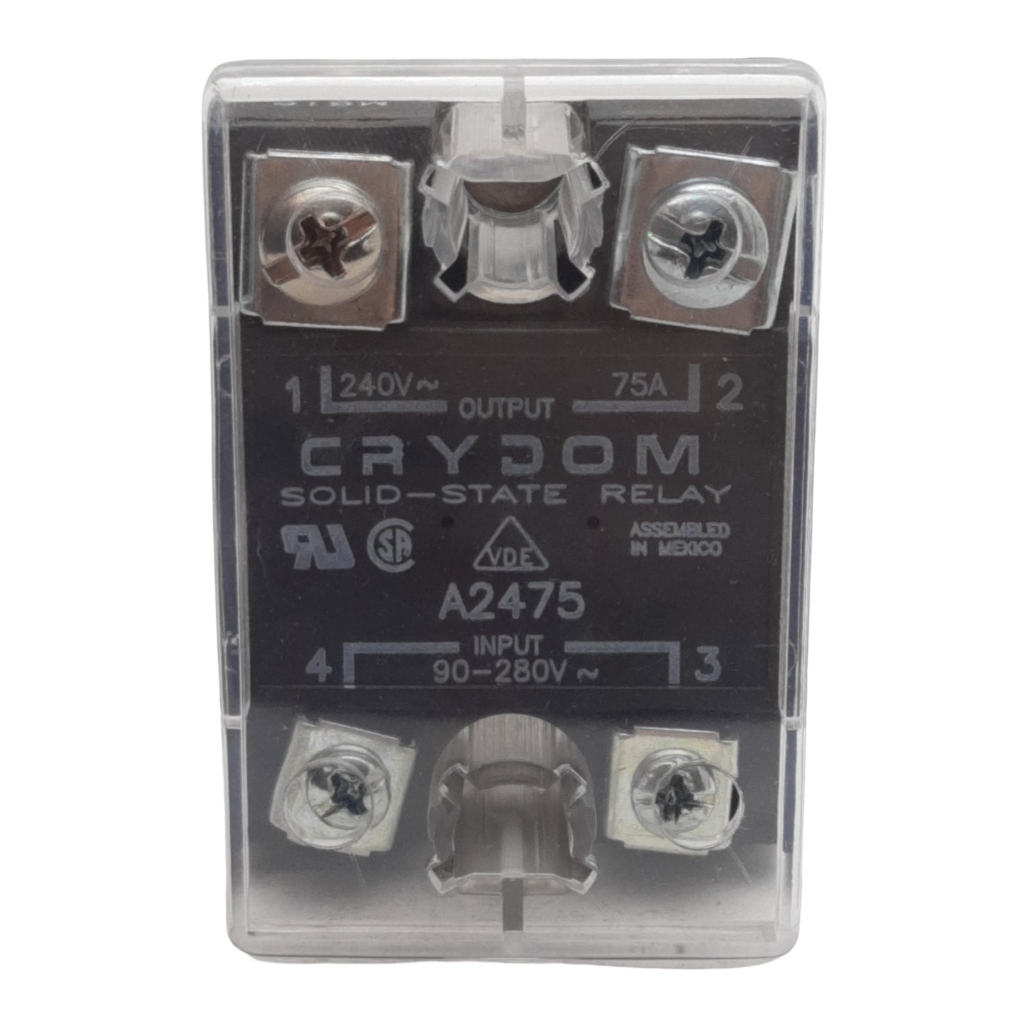 Used Crydom A2475 Solid-State Relay, SPST-NO, 90-280VAC In, 75A 240VAC Out