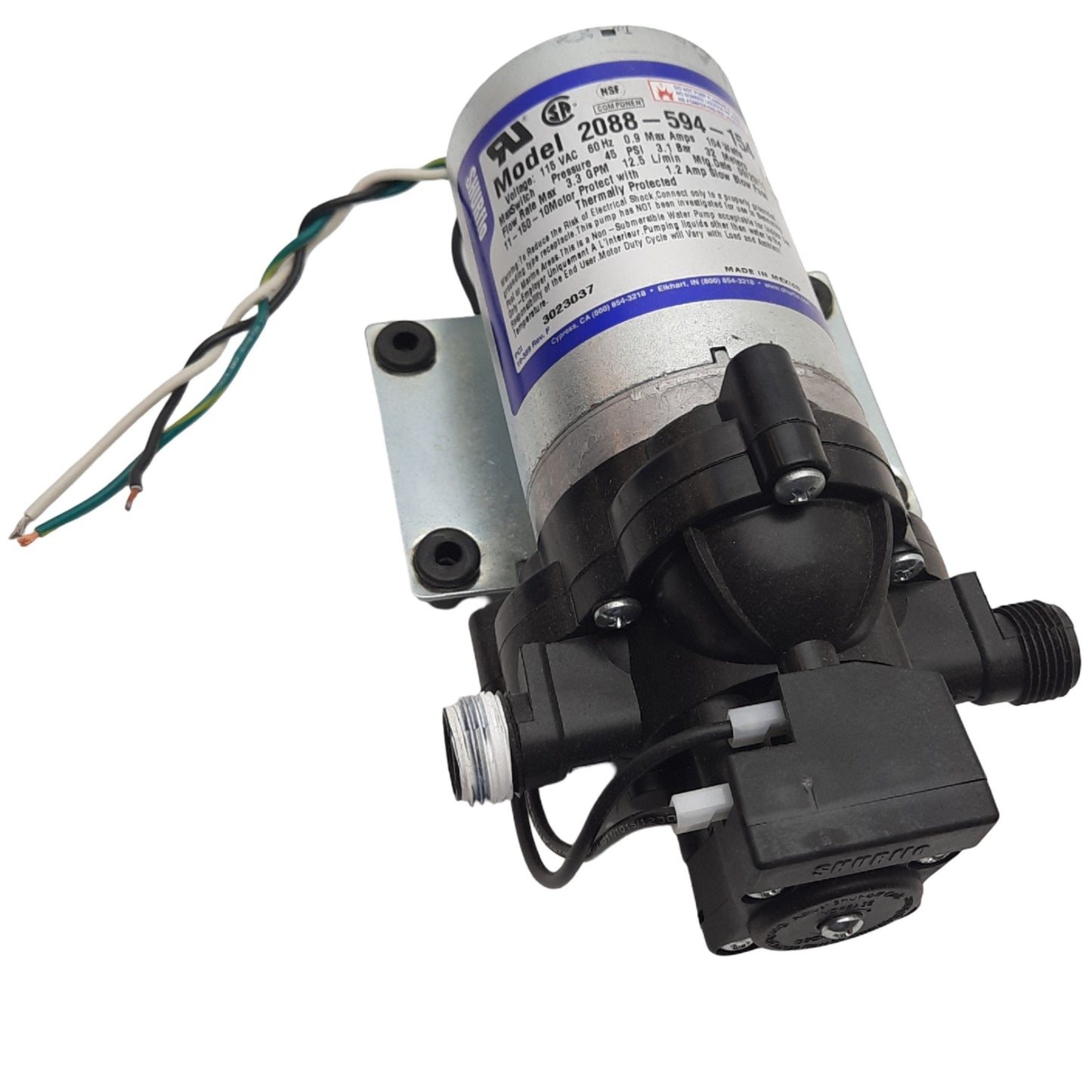 Used SHURFLO 2088-594-154 Delivery Pump 115VAC, 0.9A, 30 to 50PSI, 1/2" - 15 NPS
