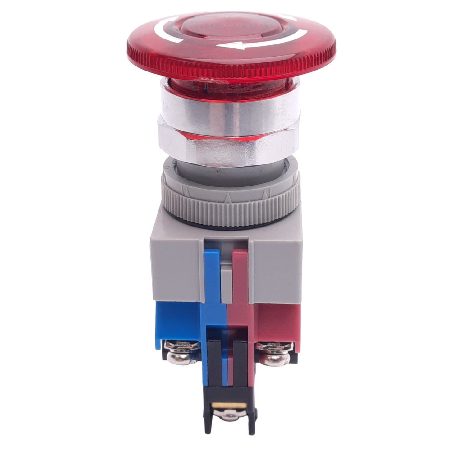 Used IDEC AVLW49911D-R-24V Illuminated Push/Twist E-Stop Switch, ø22mm, 1NO 1NC, 24V