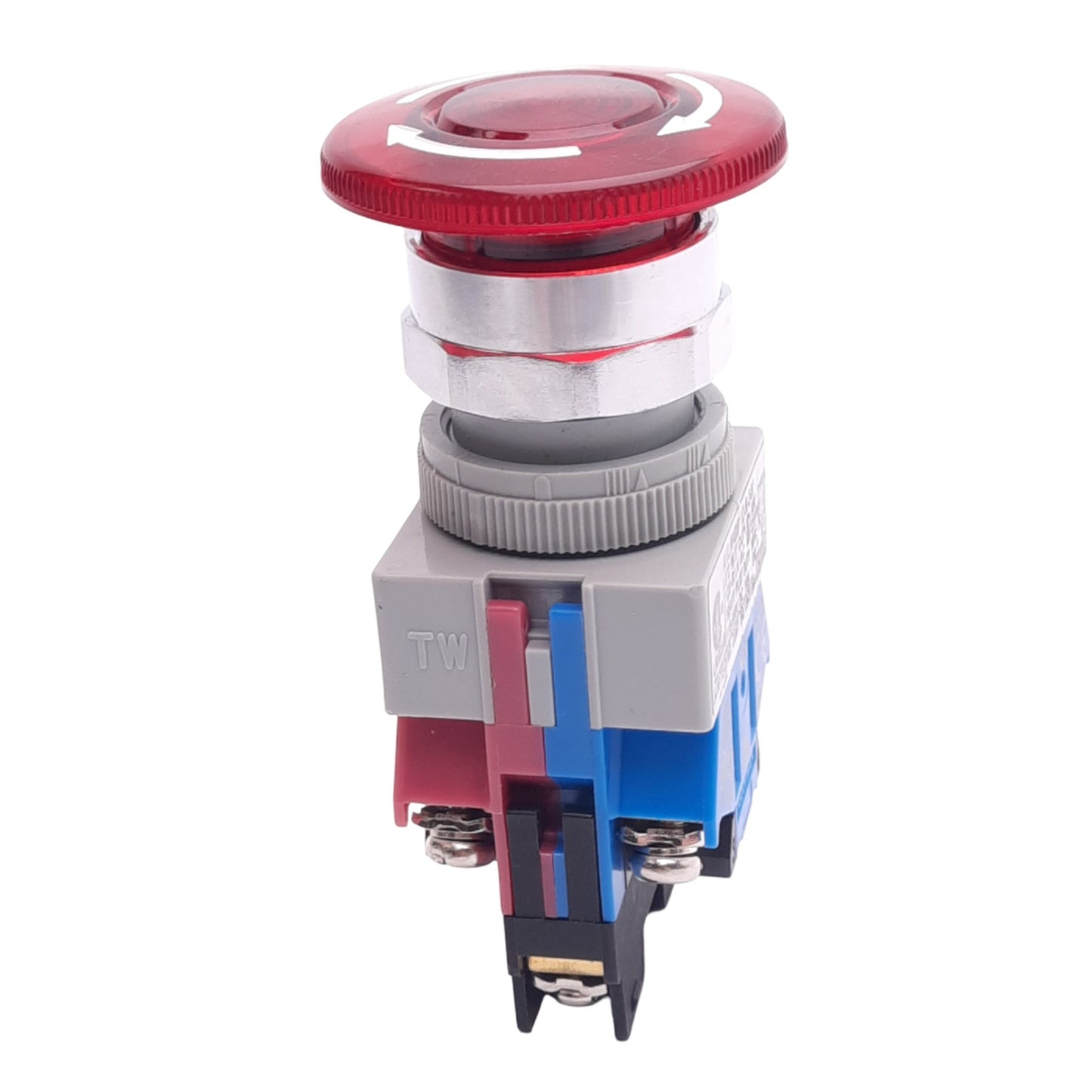 Used IDEC AVLW49911D-R-24V Illuminated Push/Twist E-Stop Switch, ø22mm, 1NO 1NC, 24V