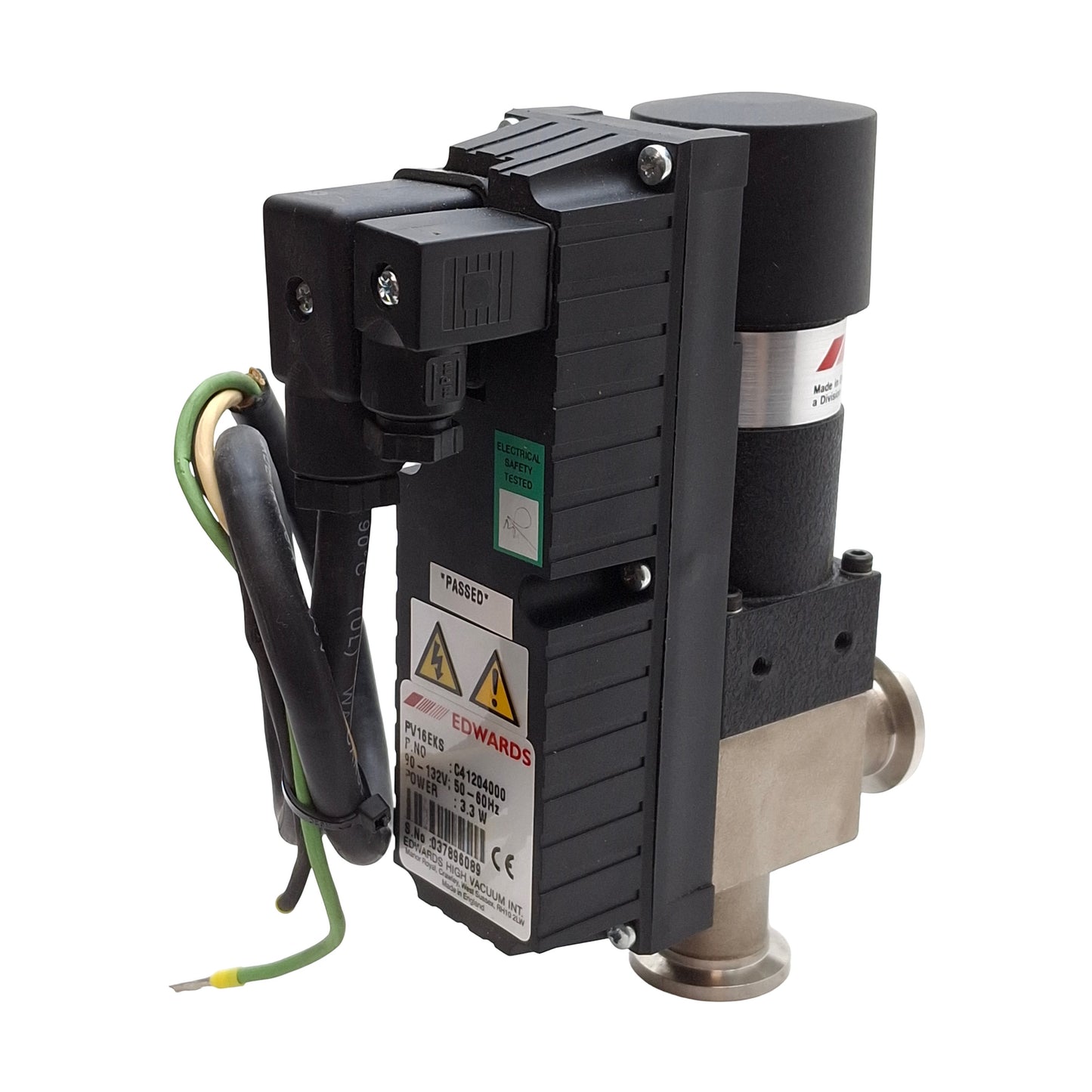 Used Edwards PV16EKS High Vacuum Solenoid Valve, 0.1µPa-0.2MPa, NW16, 90-132VAC Coil