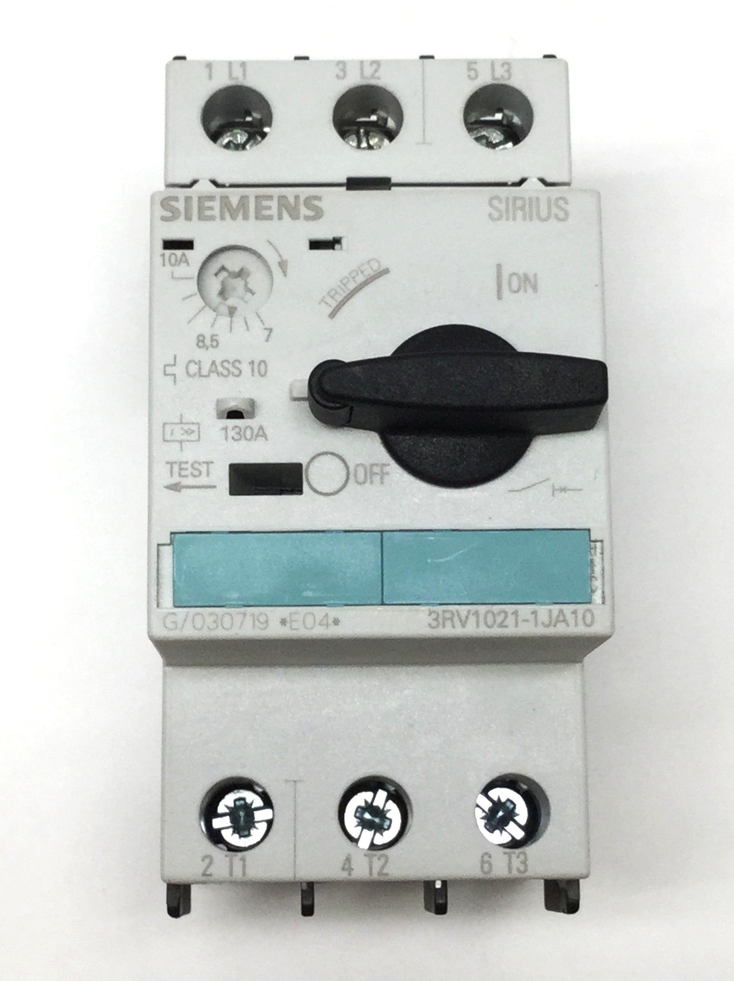 Used Siemens 3RV1021-1JA10 Sirius Motor Protector Circuit Breaker, 3-Pole, 7-10A