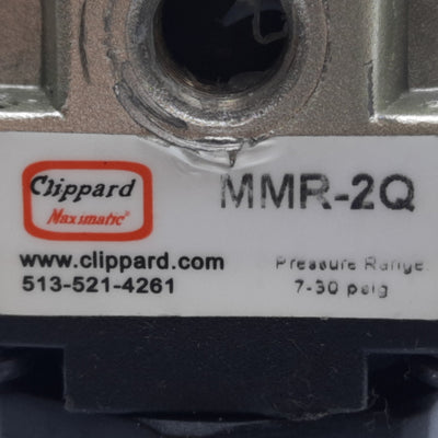 Used Clippard MMR-2Q-P30 Air Regulator, Port 1/4" NPT, Gauge Port 1/8" NPT, 7-30 PSIG