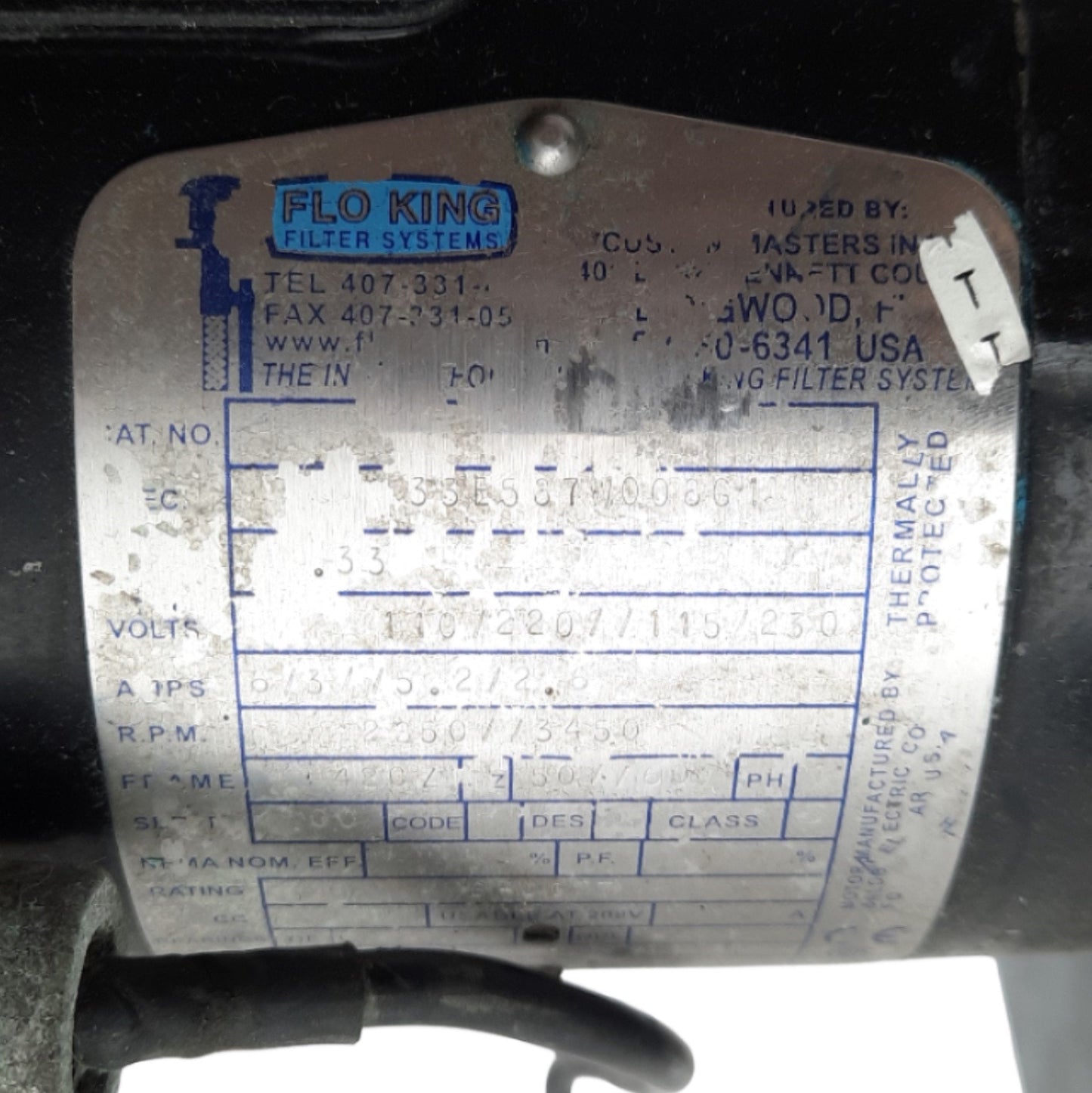 Used Flo King BX3000-12 Immersion Pump 27ft Head, 3000GPH, 120/240VAC *No Bracket*