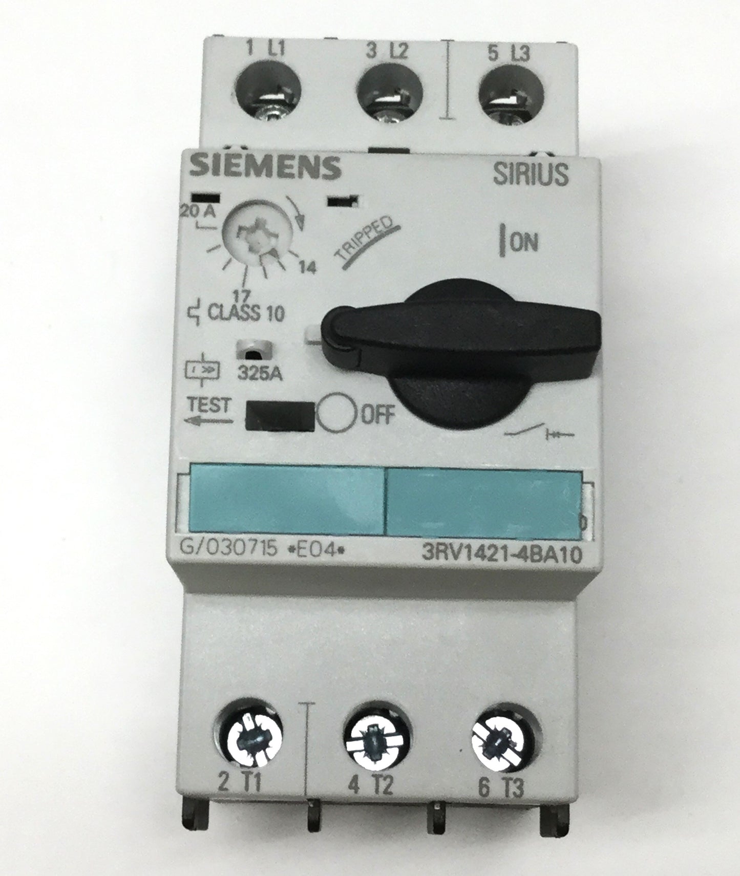 Used Siemens 3RV1421-4BA10 Motor Protection Circuit Breaker, 3-Pole, 14-20A, 600VAC
