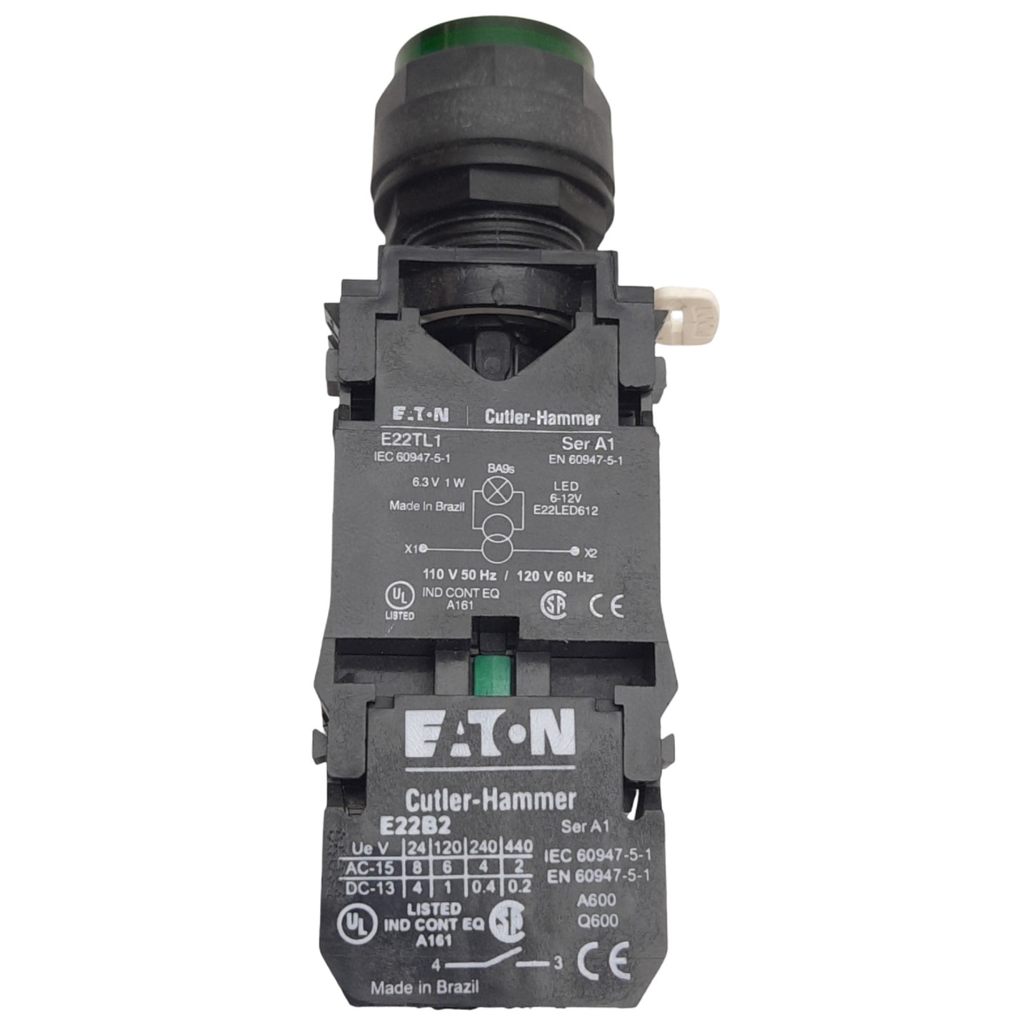 Used EATON E22TB3 Illuminated Push Button 1NO Contact, Momentary, Green, 22.5mm