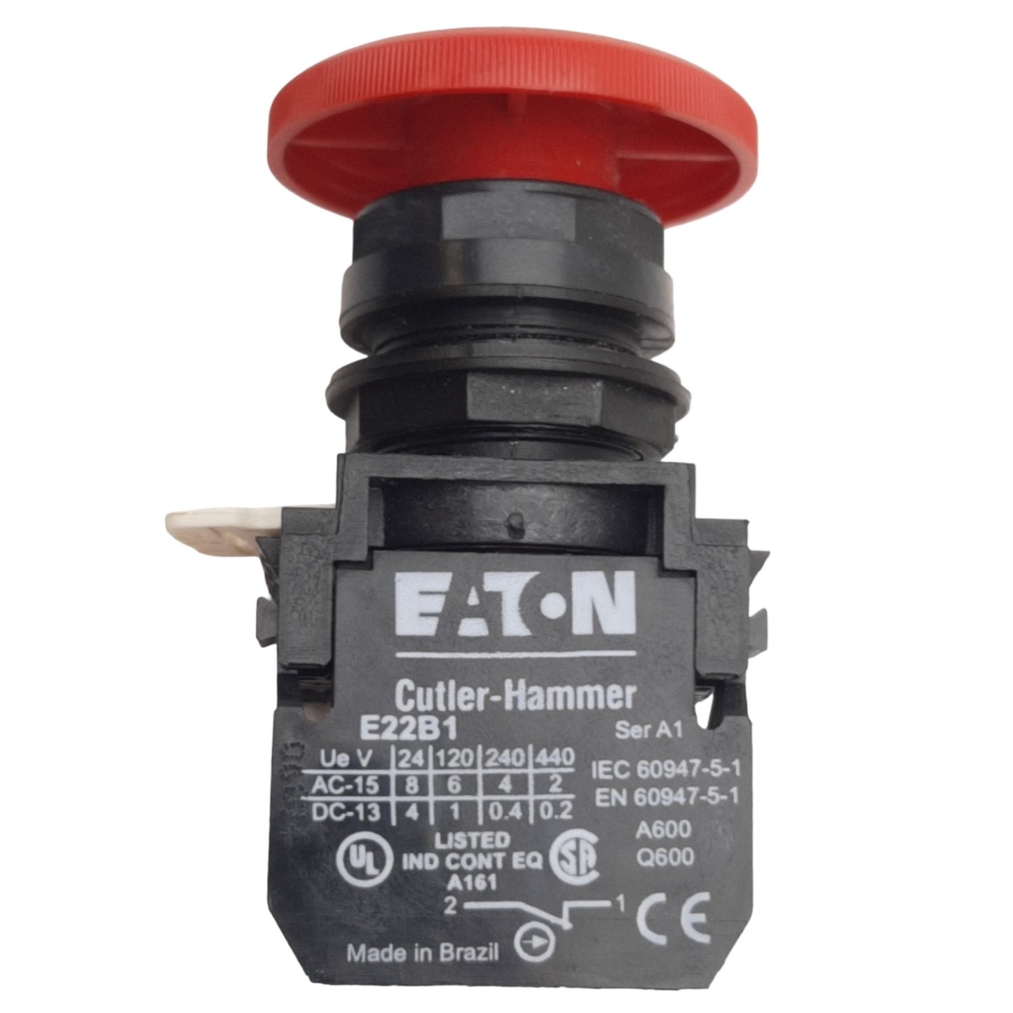 Used Eaton E22LLB2B Emergency Stop Pushbutton Red 22mm, Twist-Release, 1NC, 600VAC/DC