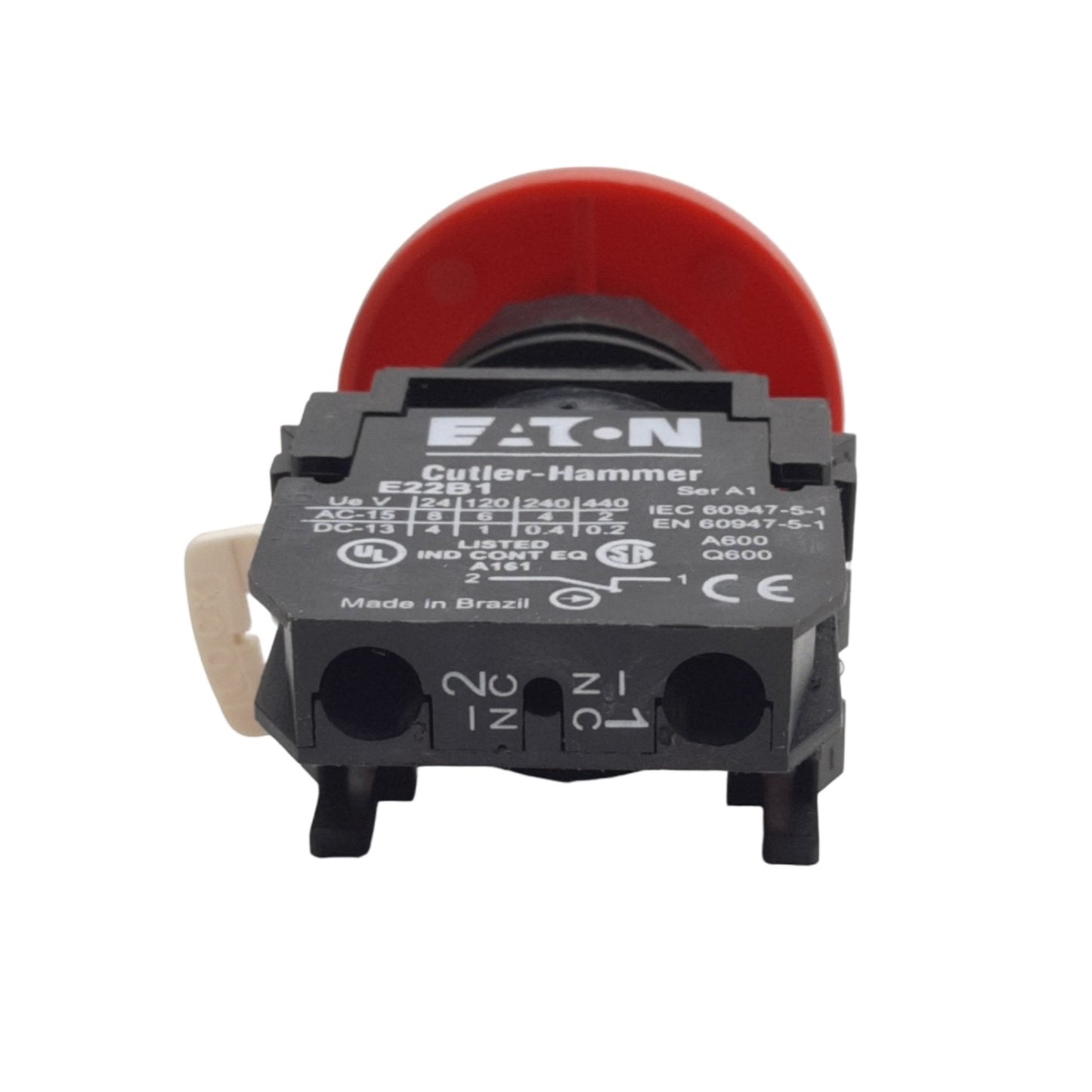 Used Eaton E22LLB2B Emergency Stop Pushbutton Red 22mm, Twist-Release, 1NC, 600VAC/DC