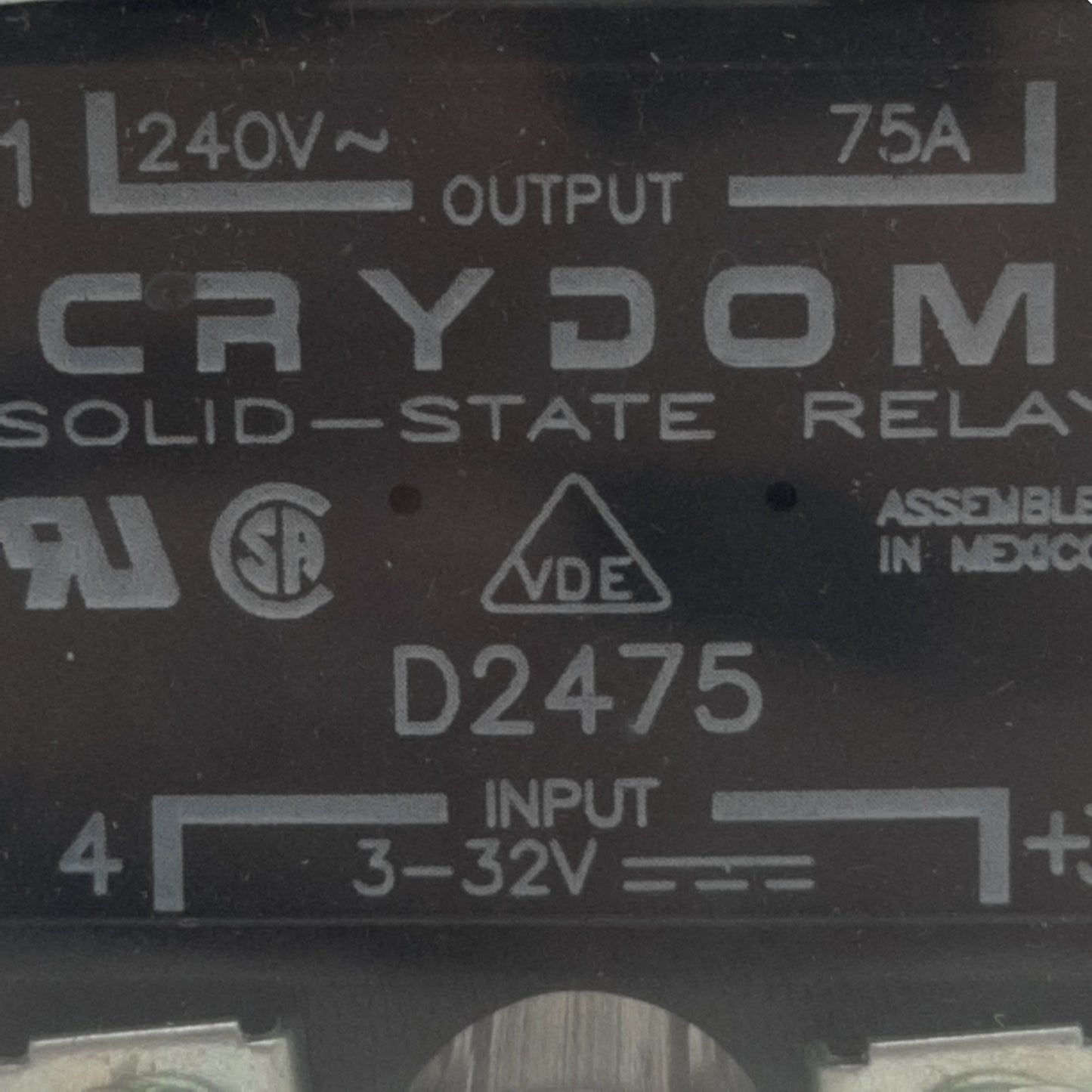 Used Crydom D2475 Solid State Relay 24-280VAC Operating, 3-32VDC Control, 75A