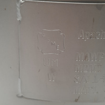 Used Apache Stainless Corp ASME UM Pressure Vessel MAWP: FV/165psi, 1/4in NPT*No Lid*