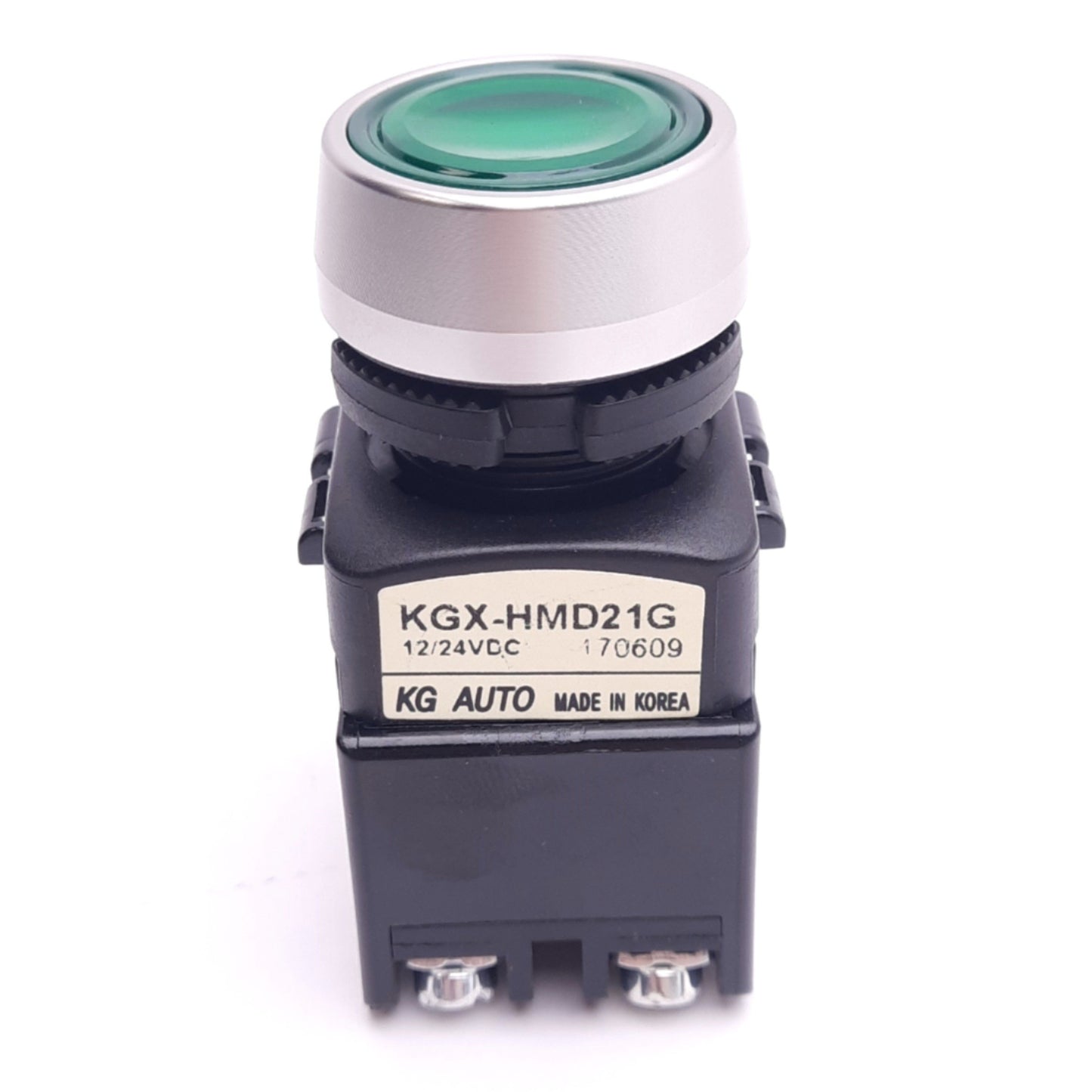 New KG Auto KGX-HMD21G Illuminated Pushbutton Switch, ø22mm, 1NC+1NO, 12/24VDC Lamp