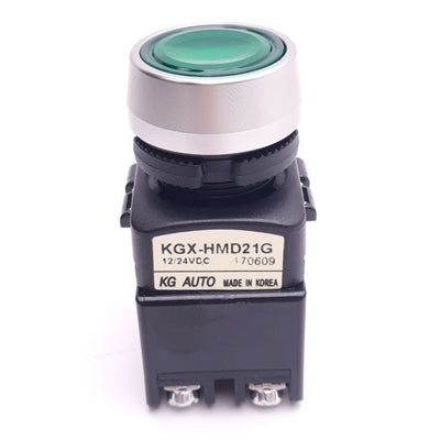 New KG Auto KGX-HMD21G Illuminated Pushbutton Switch, ø22mm, 1NC+1NO, 12/24VDC Lamp